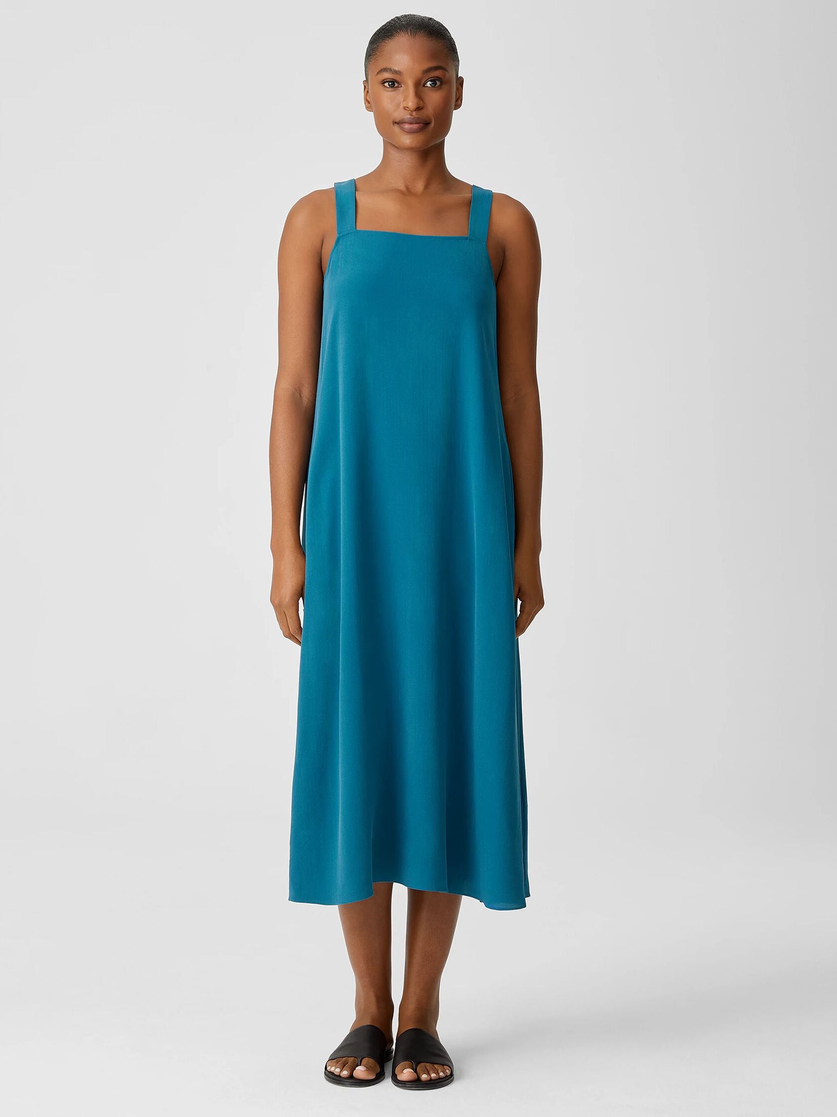 Silk Georgette Crepe Square Neck Dress