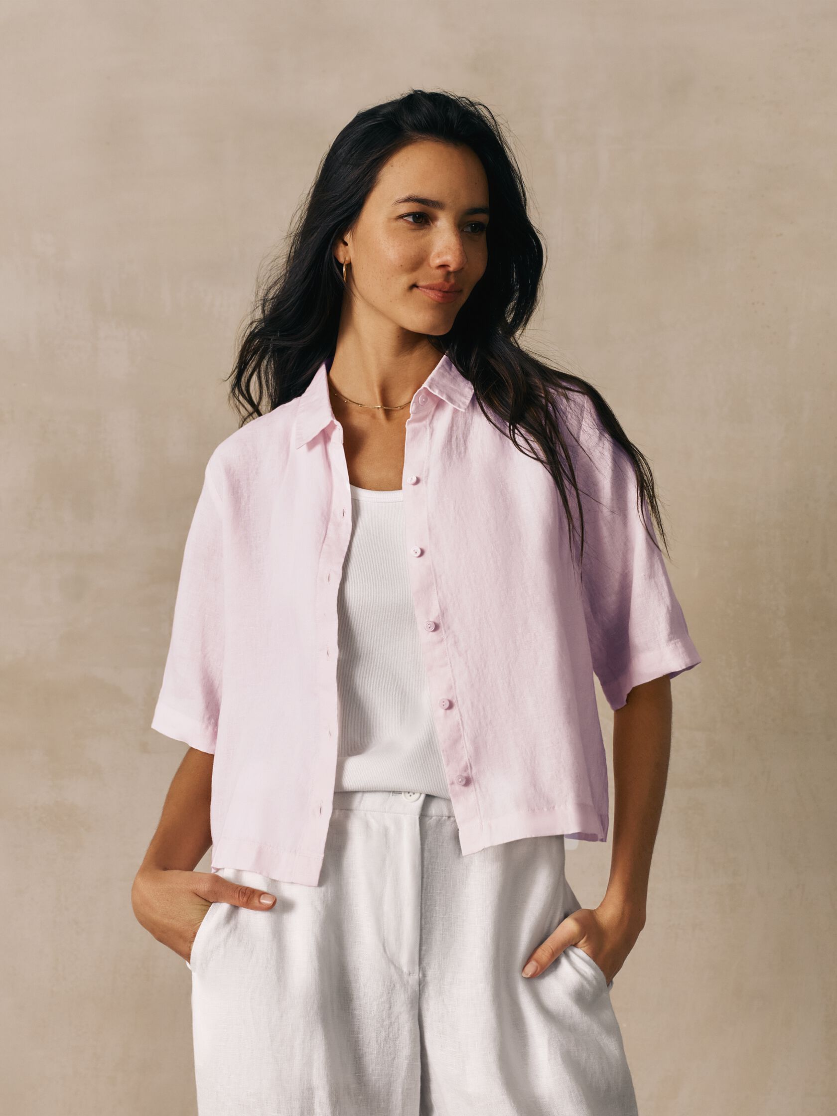 Organic Handkerchief Linen Elbow-Sleeve Shirt