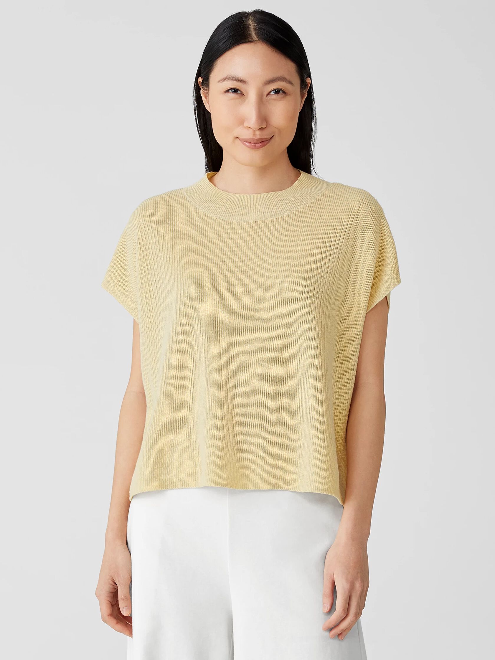 Organic Linen Cotton Mock Neck Top