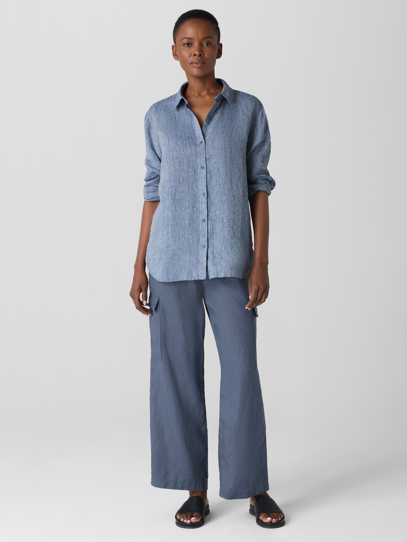 Yarn-Dyed Handkerchief Organic Linen Classic Collar Shirt