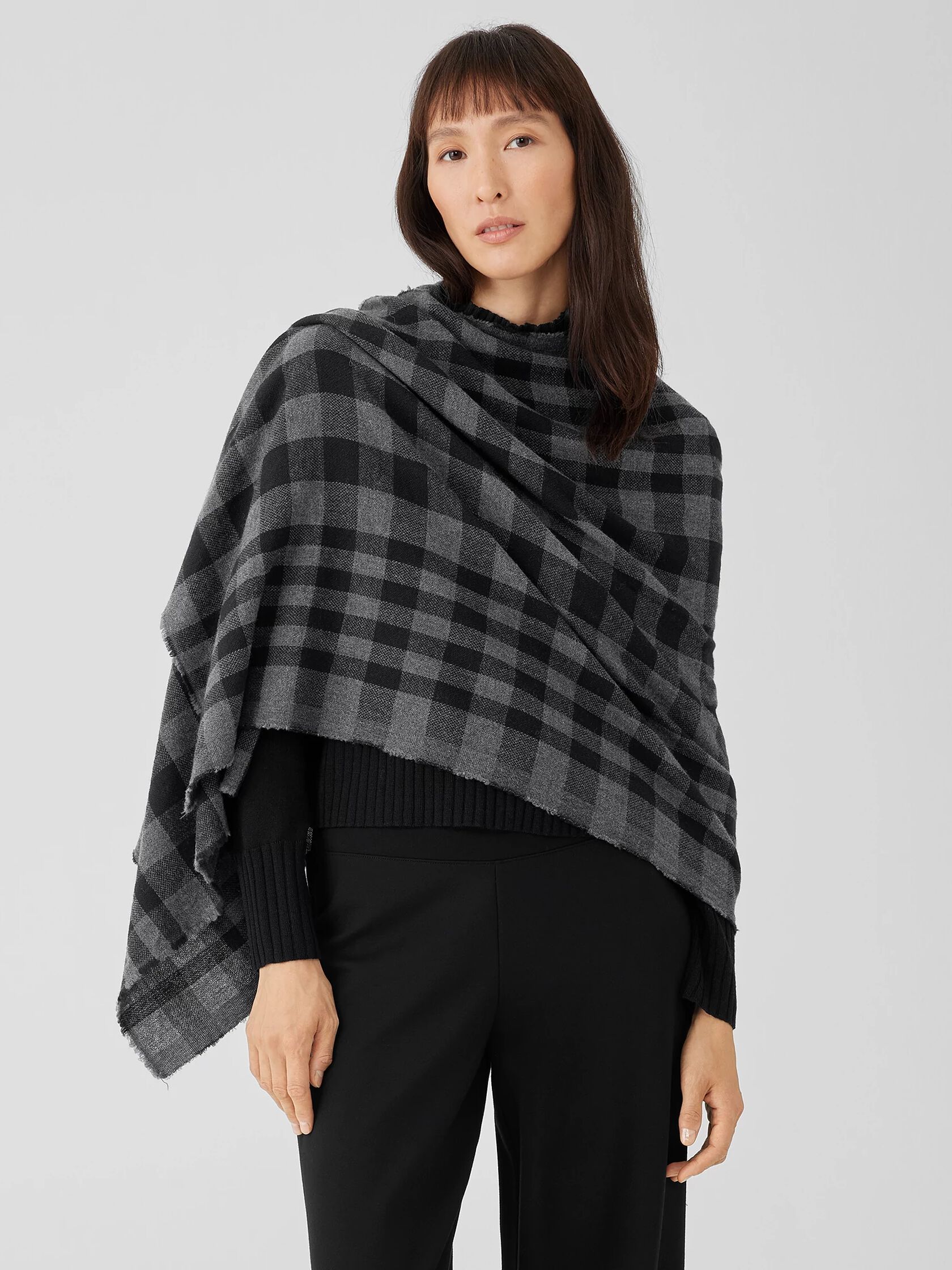 Washed Wool Check Scarf