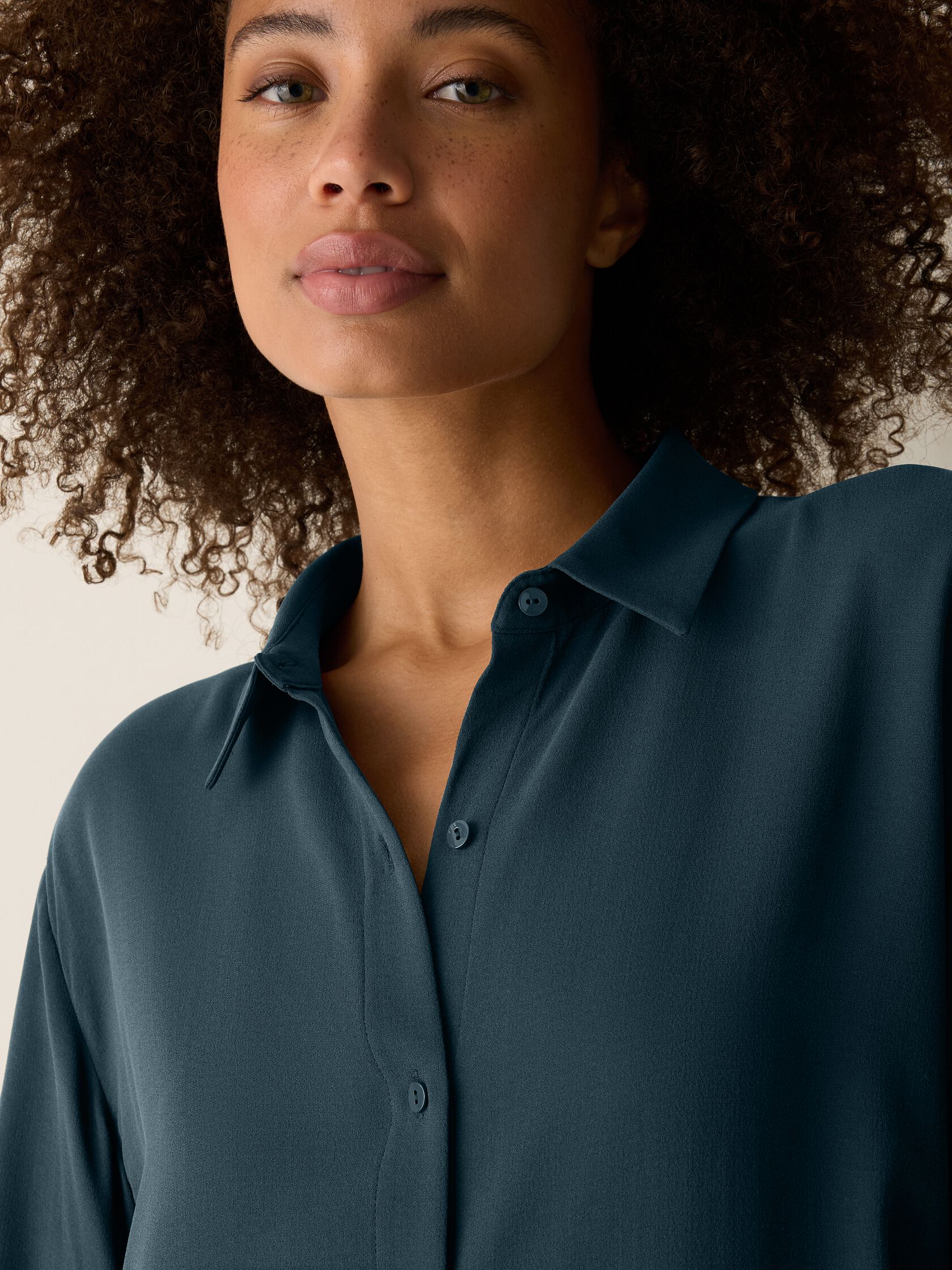 Silk Georgette Crepe Classic Collar Shirt