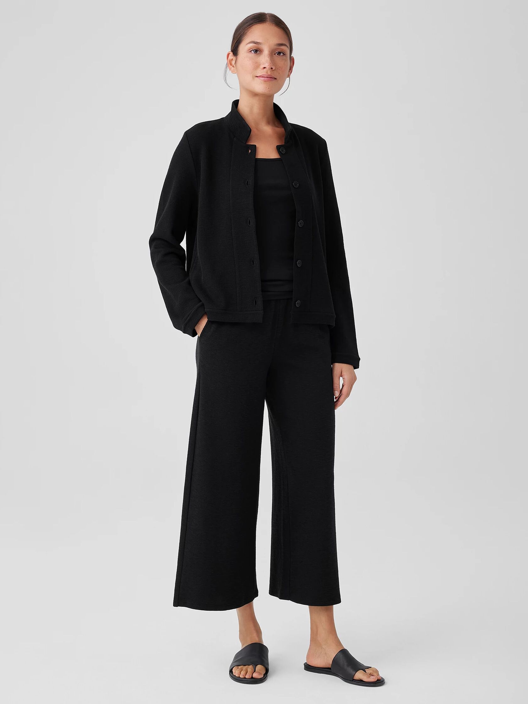 Organic Cotton Slubby Rib Knit Stand Collar Jacket