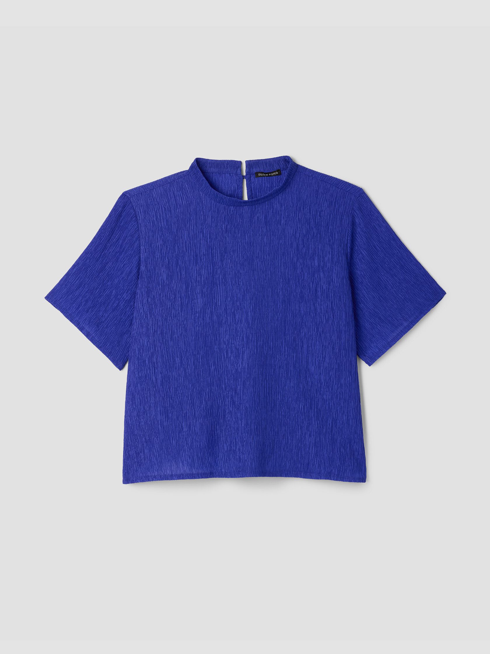 Woven Plissé Mock Neck Top