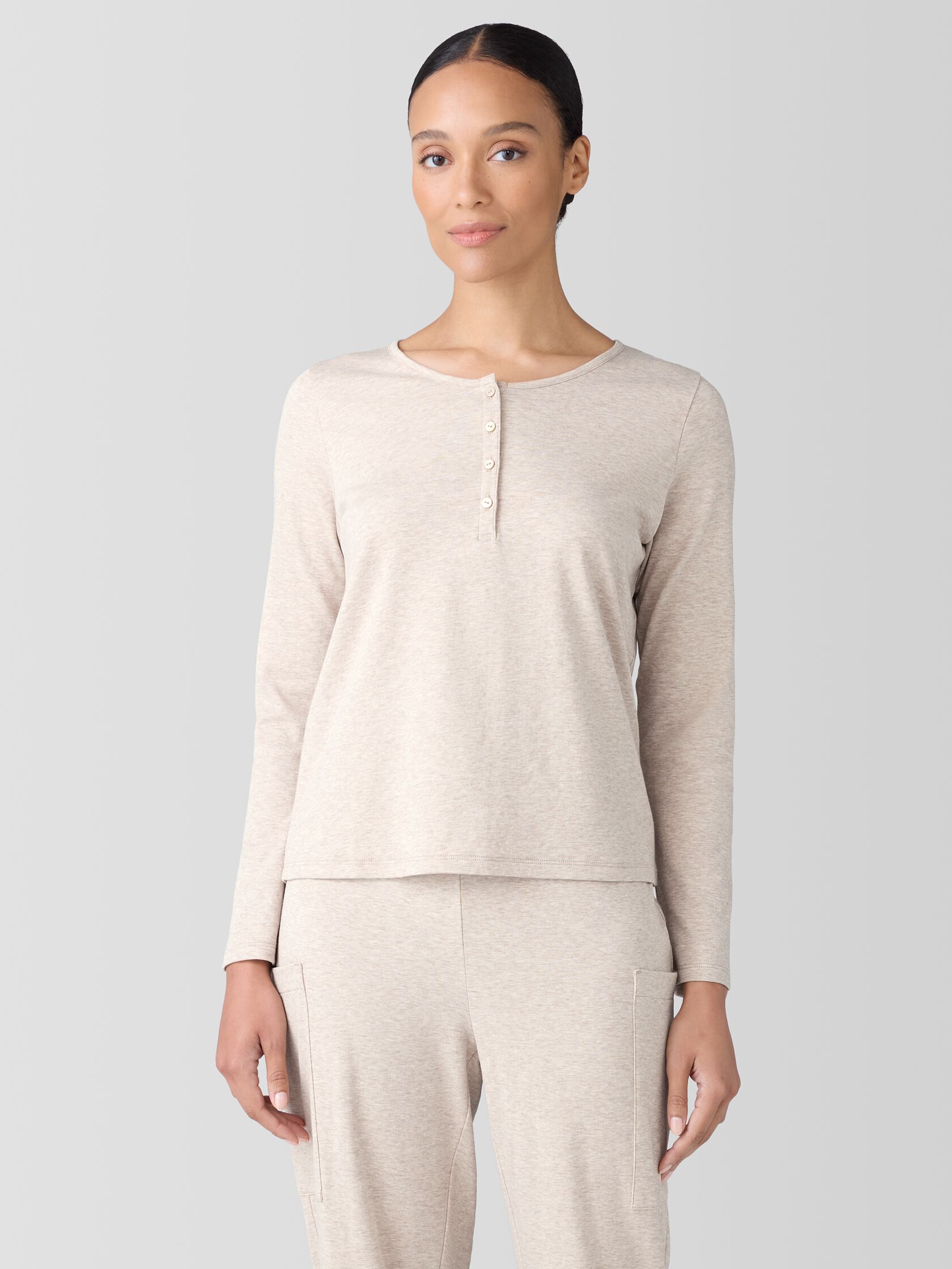 Mélange Organic Cotton Interlock Henley Sleep Top