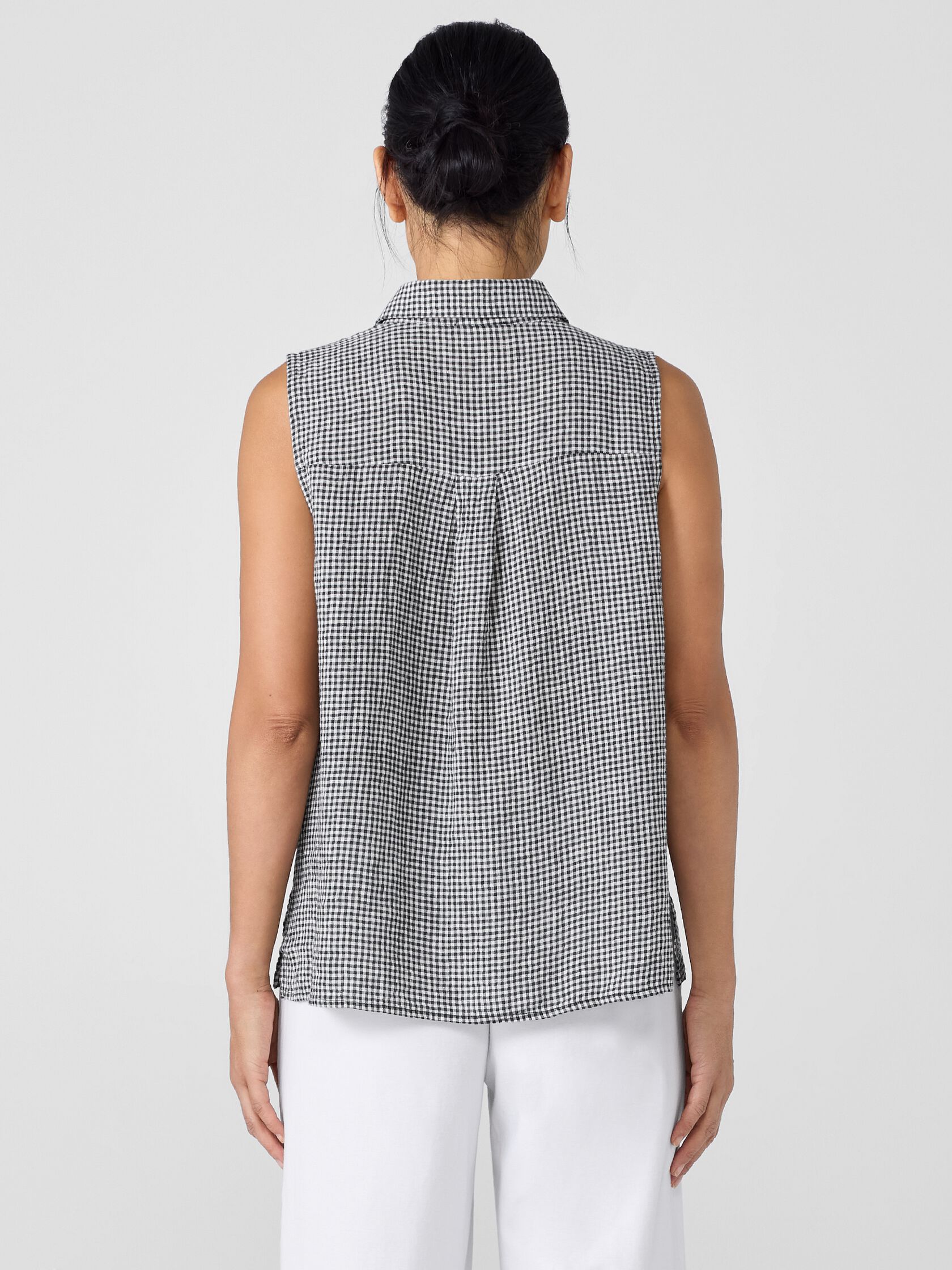 Puckered Organic Linen Sleeveless Shirt