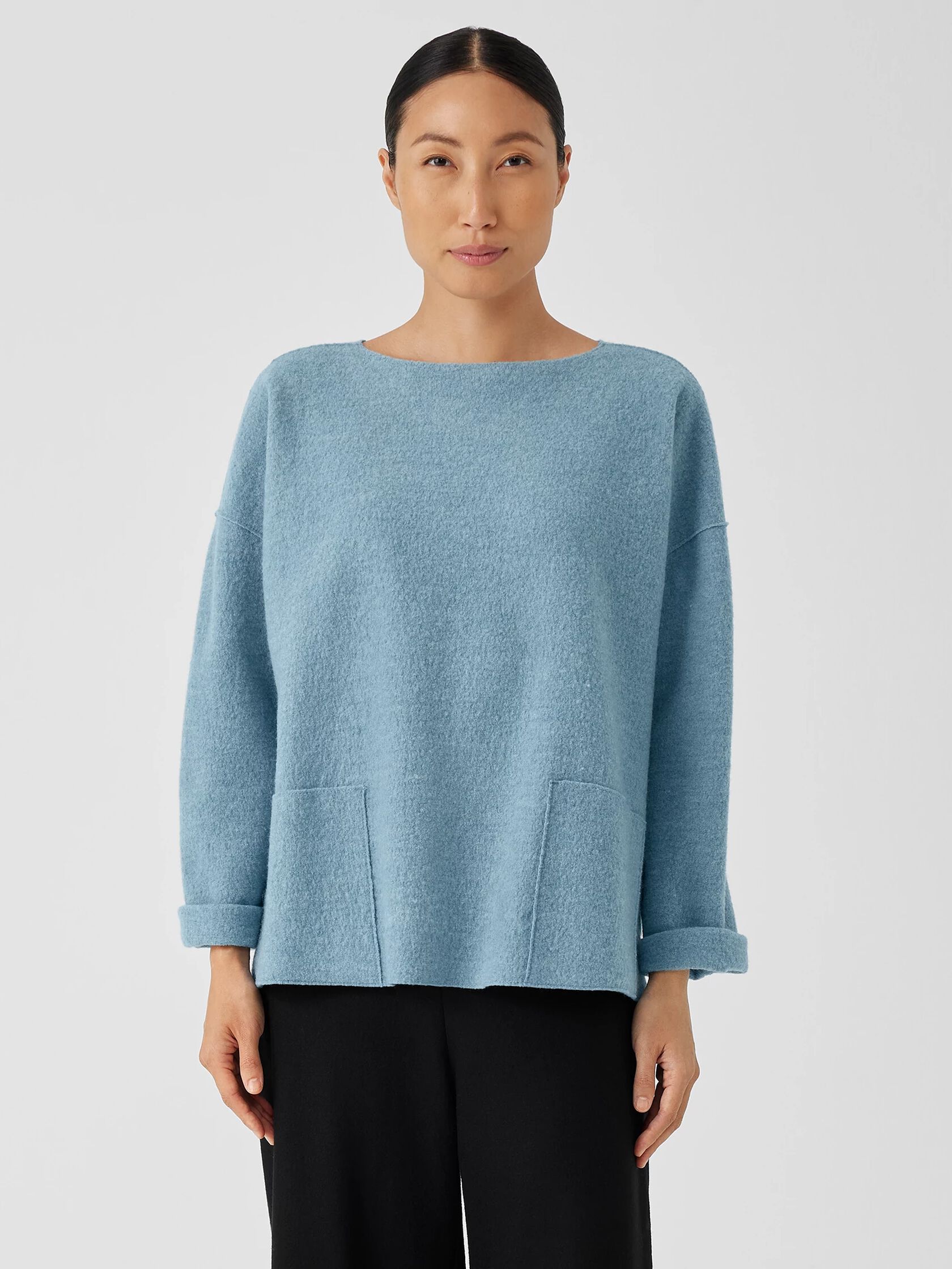 Lightweight Boiled Wool Bateau Neck Top in Regenerative Wool