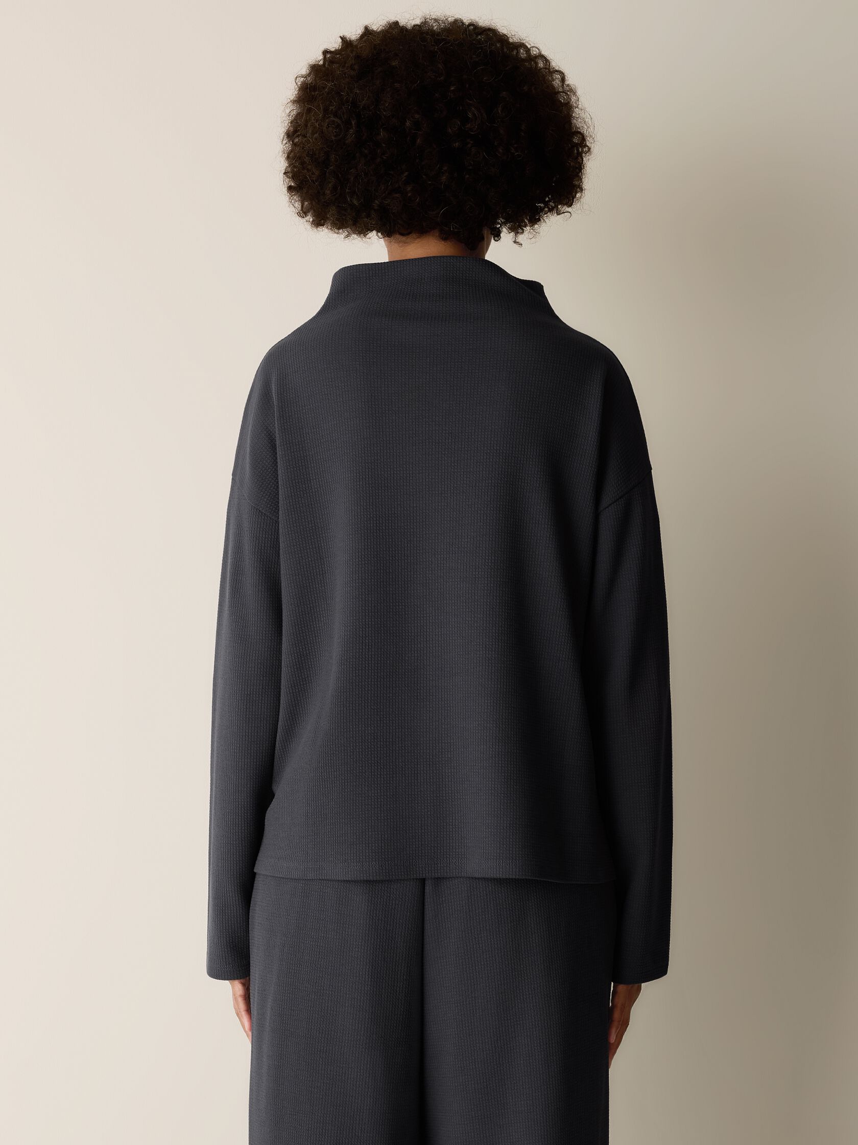 Waffle Cotton Blend Doubleknit Funnel Neck Box-Top