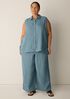 Puckered Organic Linen Grid Wide-Leg Pant