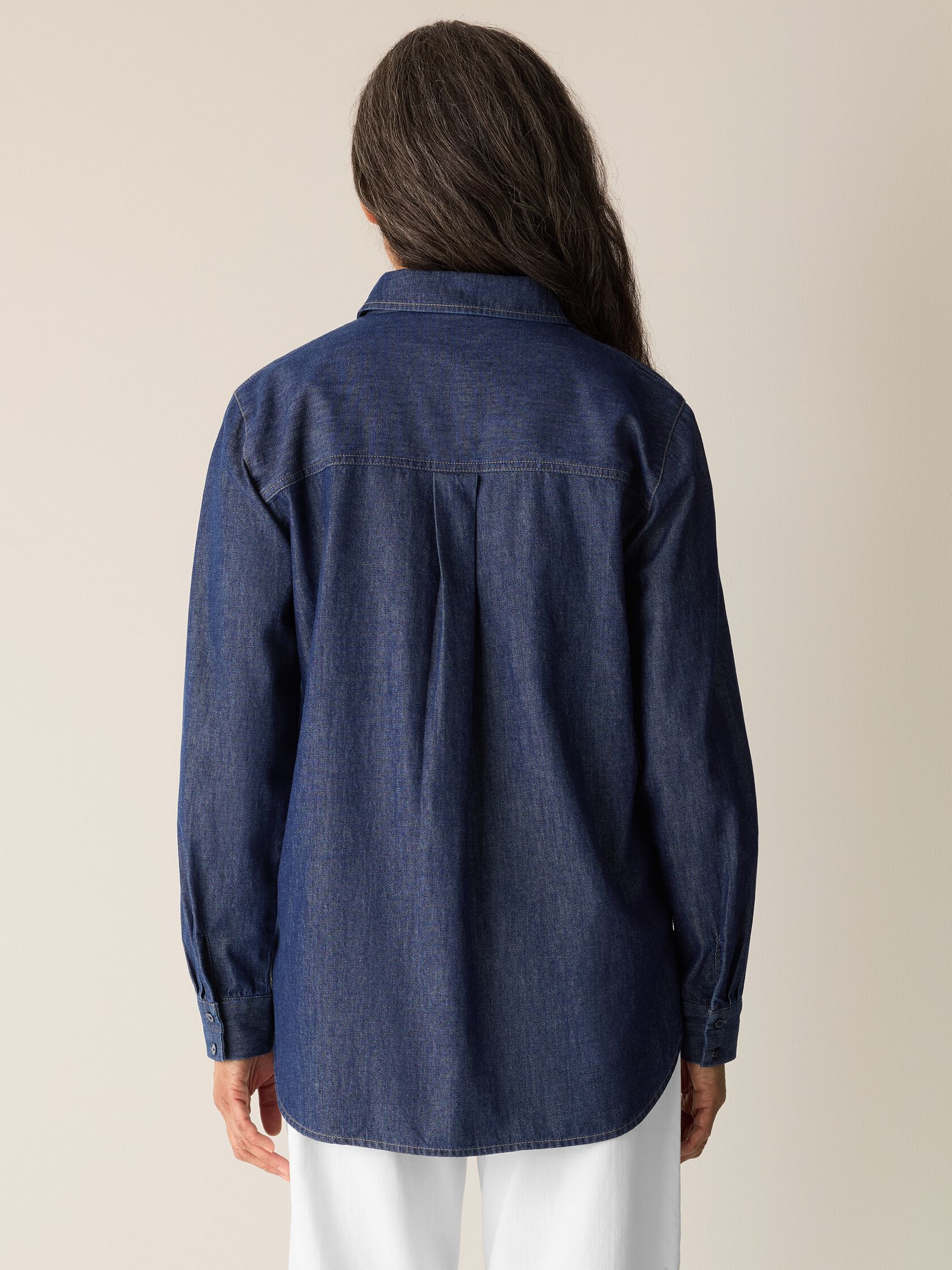 Lightweight Organic Cotton Denim Classic Collar Long Shirt