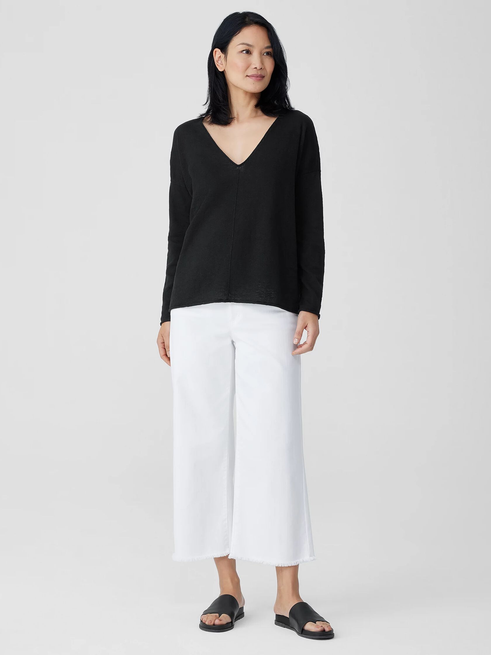Organic Linen Cotton Slub V-Neck Top