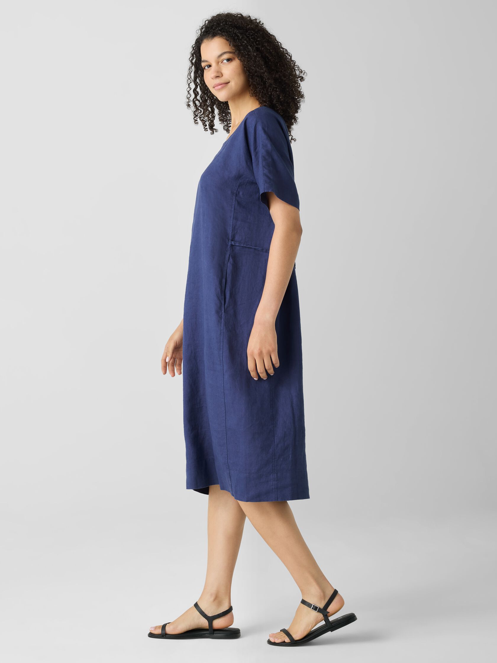 Organic Linen Jewel Neck Dress