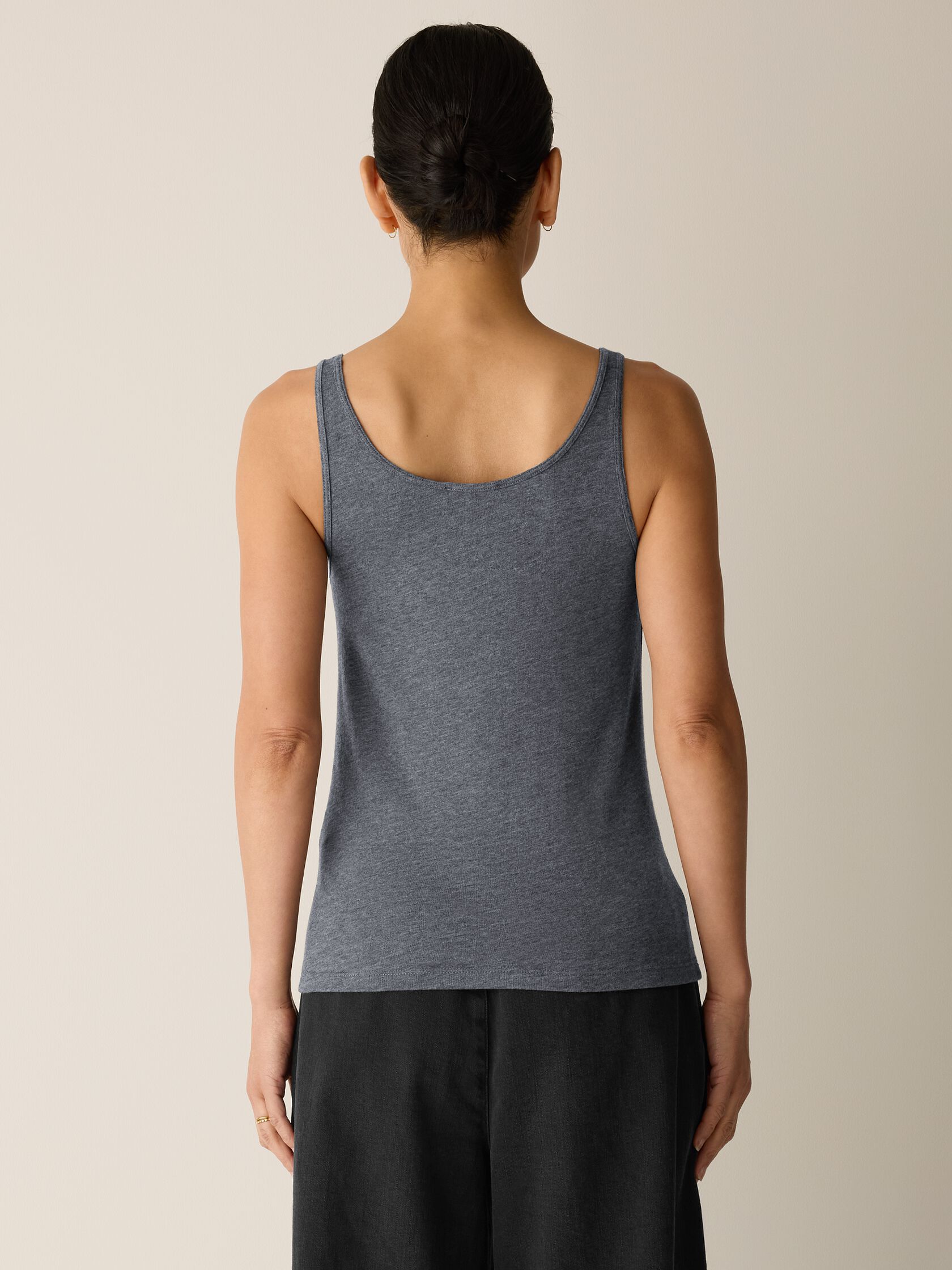 M&eacute;lange Sheer Cotton Blend Knit Scoop Neck Tank