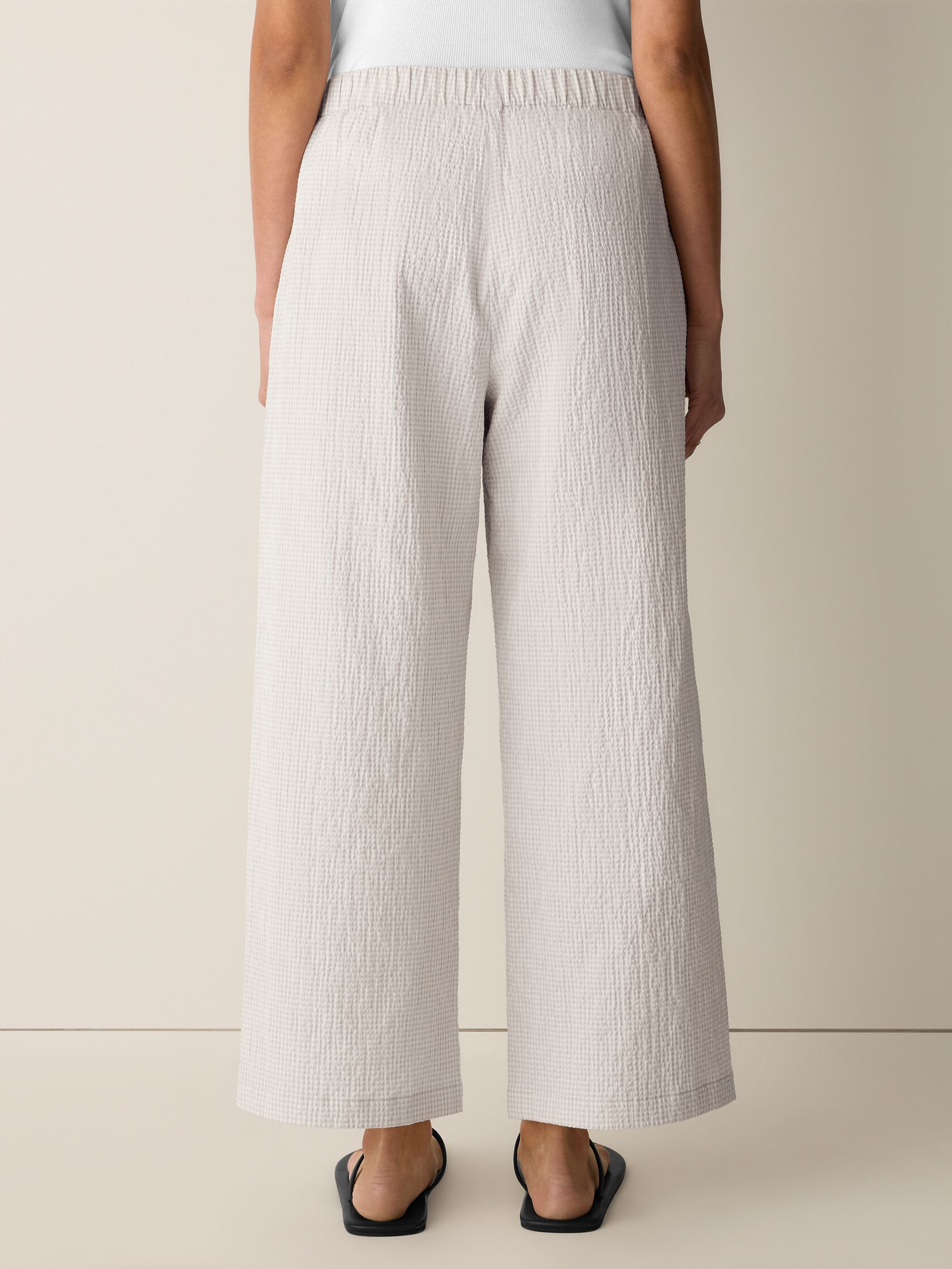 Organic Cotton Pucker Check Wide-Leg Pant