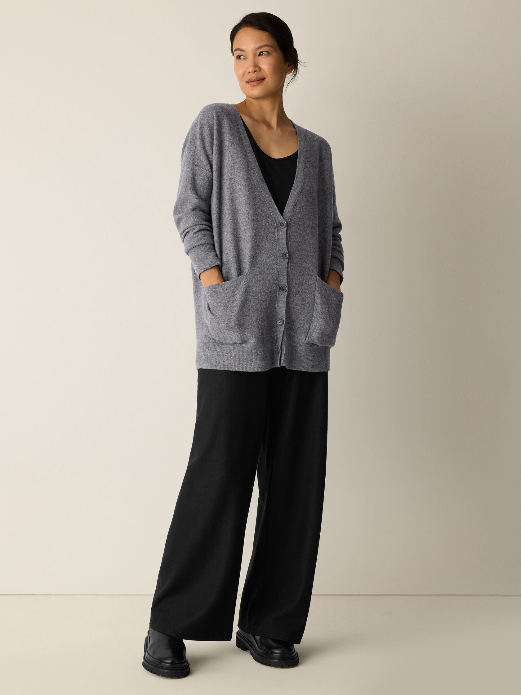 Fine Felted Wool Long Cardigan in Regenerative Wool