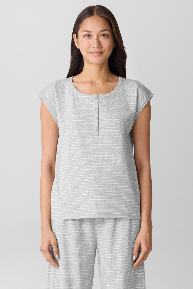 Striped Organic Cotton Jersey Henley Sleep Top Striped Organic Cotton Jersey Henley Sleep Top