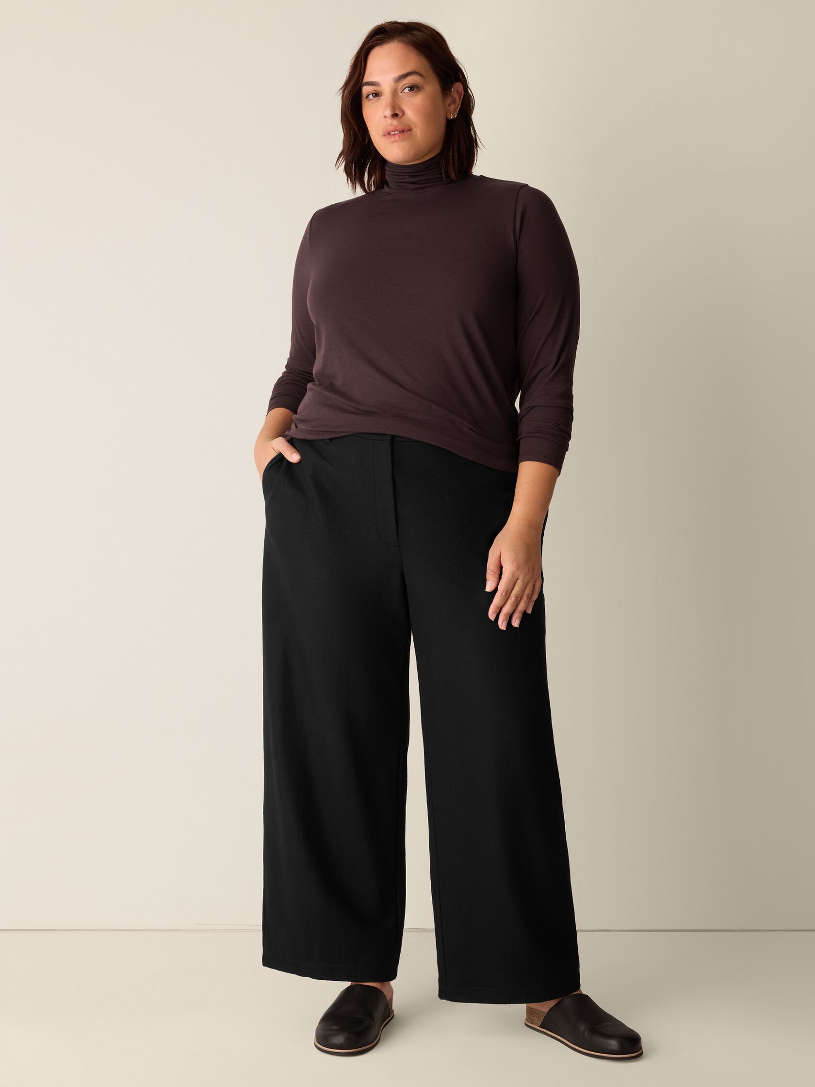 Sheer Cotton Blend Knit Turtleneck Top