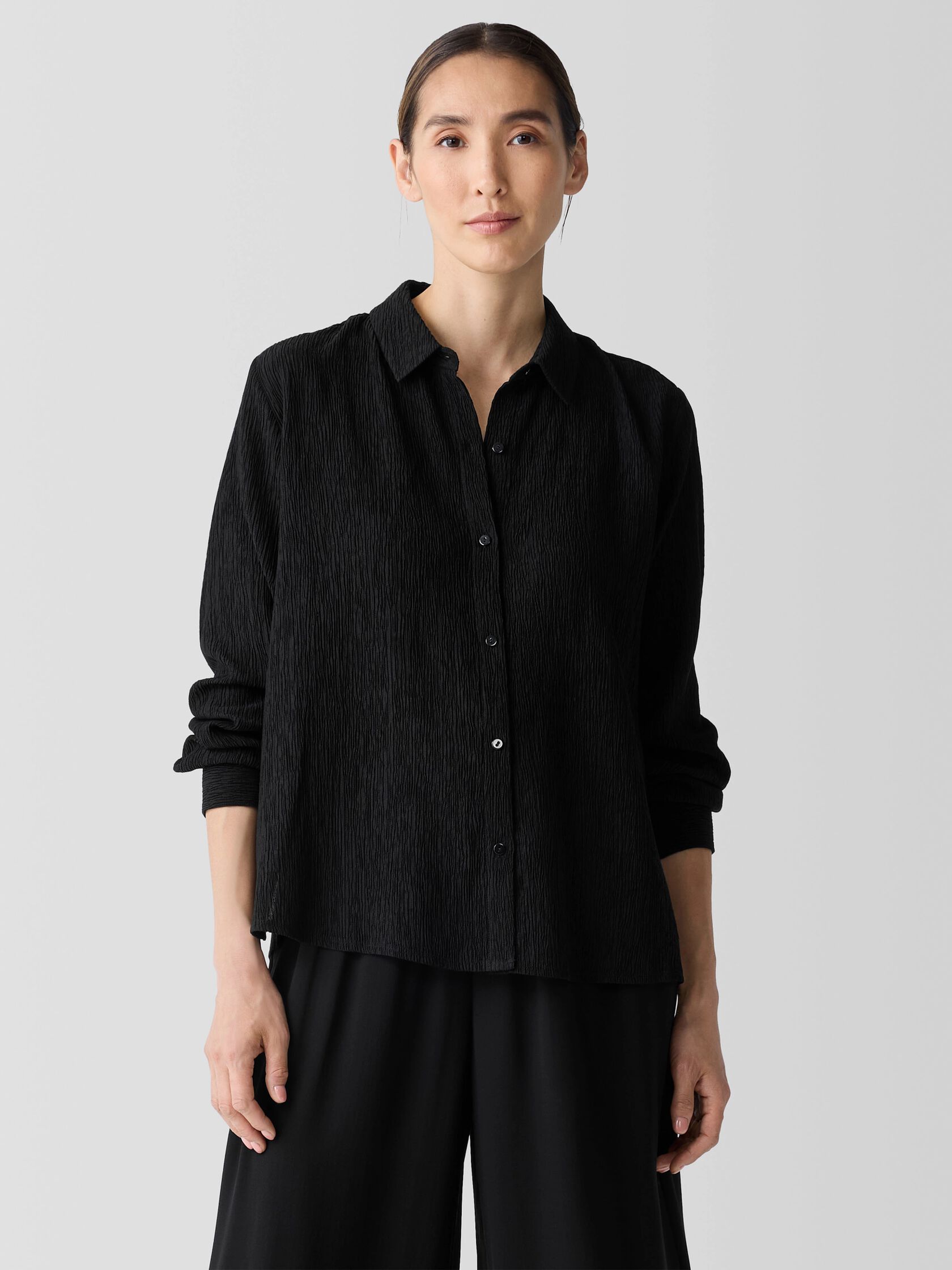 Woven Plissé Classic Collar Shirt