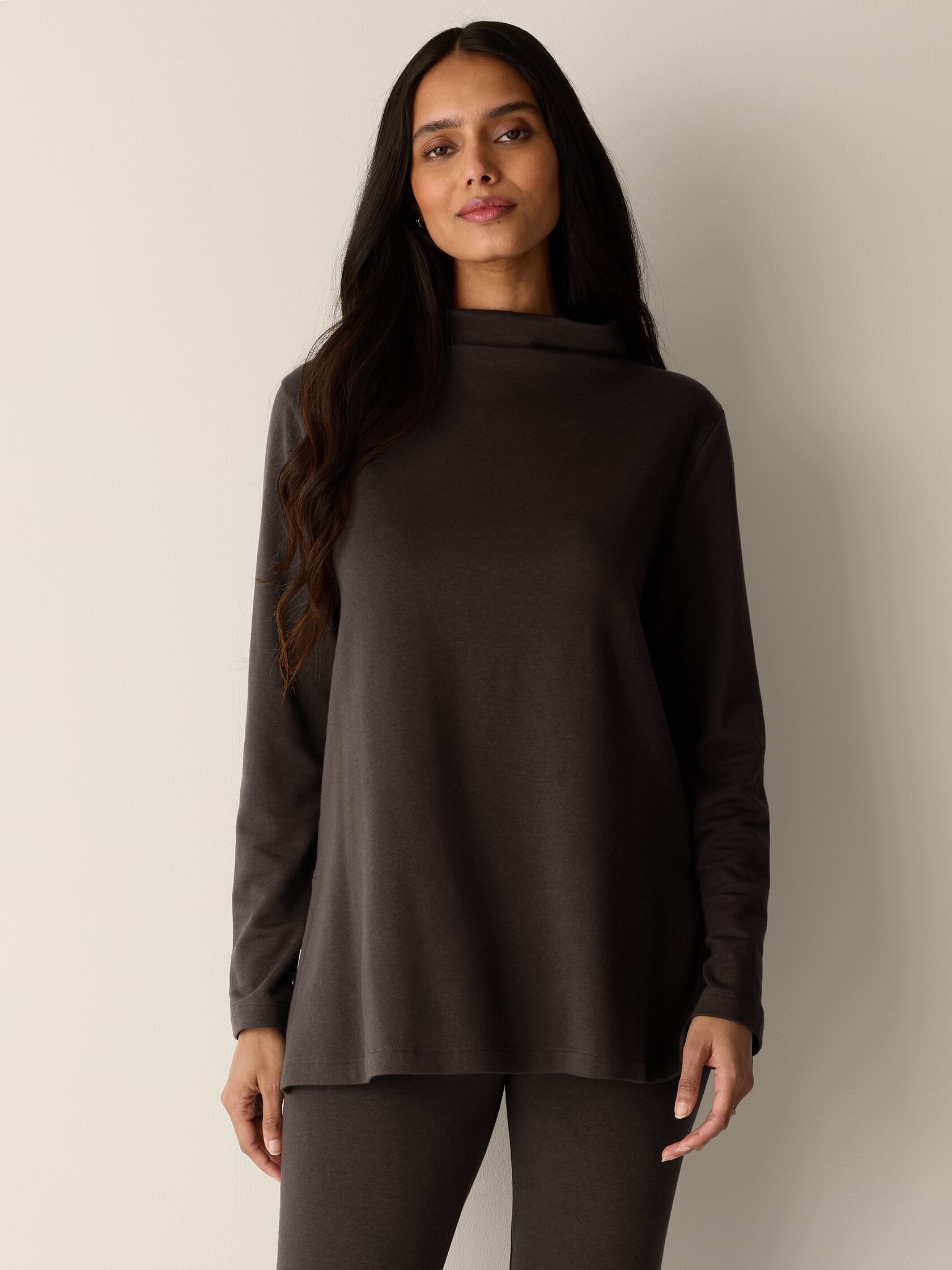 Cozy Brushed Terry Hug Funnel Neck Long Top