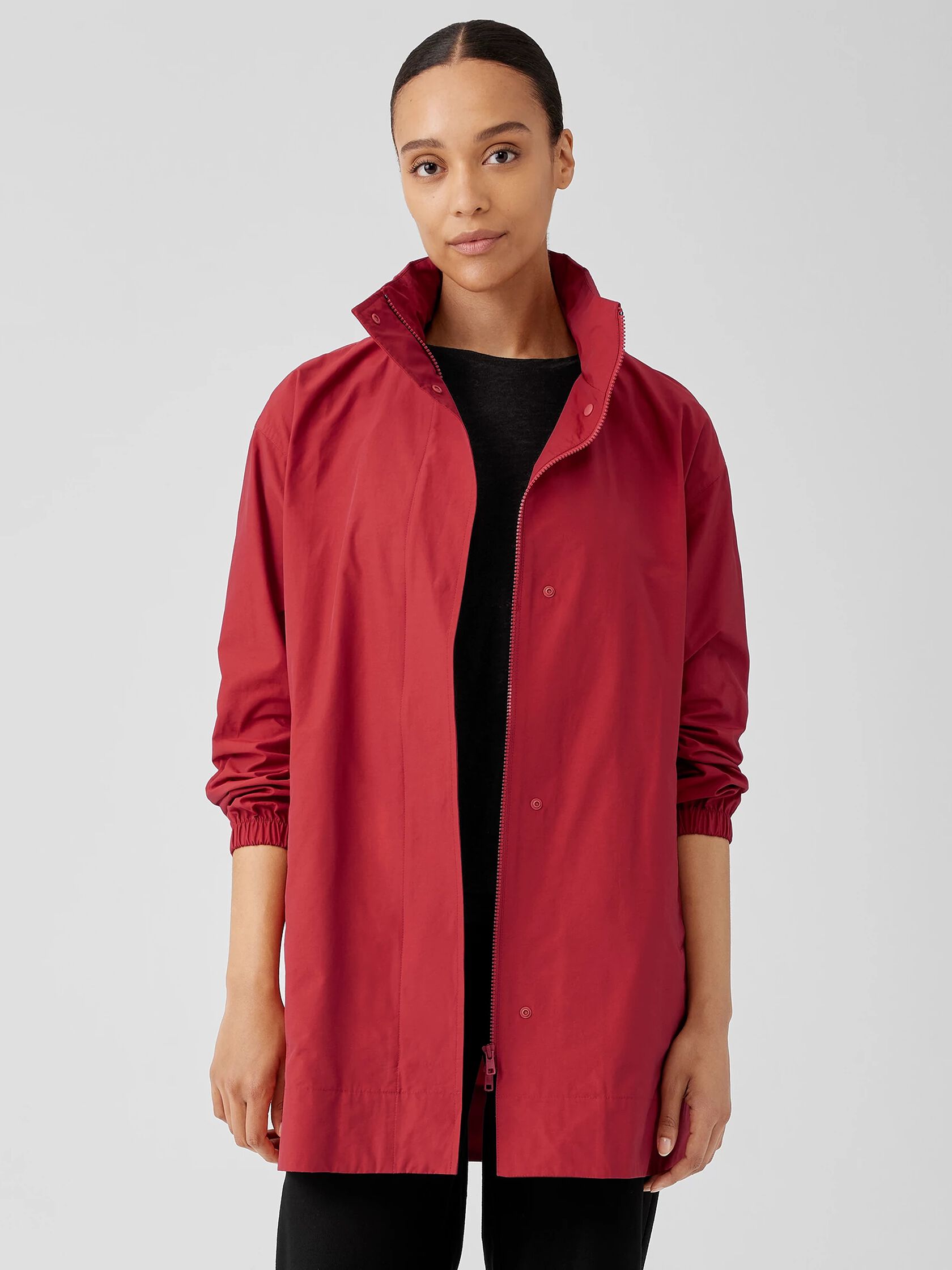 Light Cotton Nylon Stand Collar Long Coat