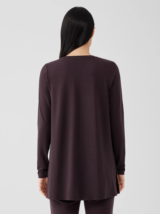 Stretch Jersey Knit Crew Neck Long Top