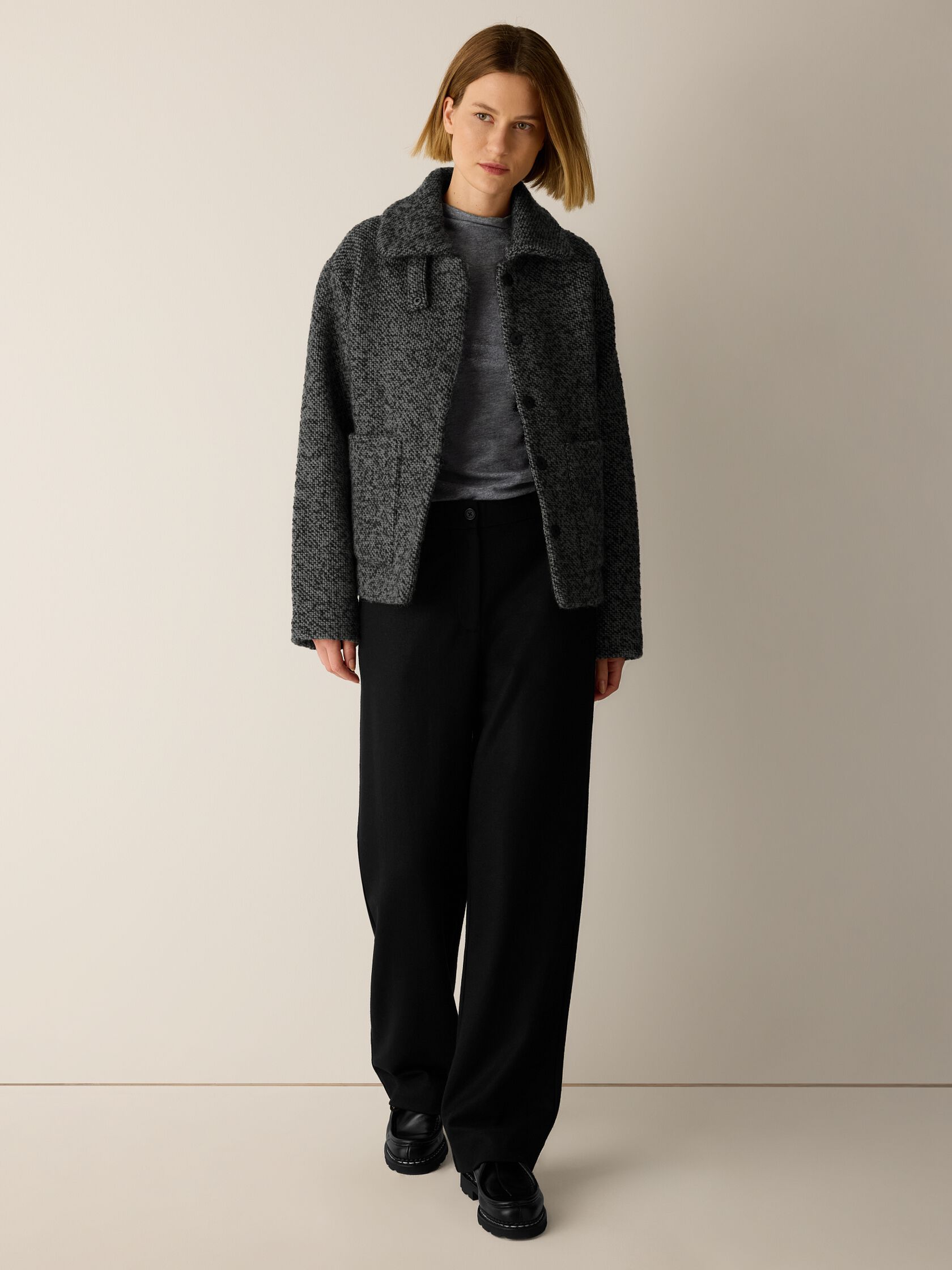 Marled Wool Tweed Classic Collar Jacket