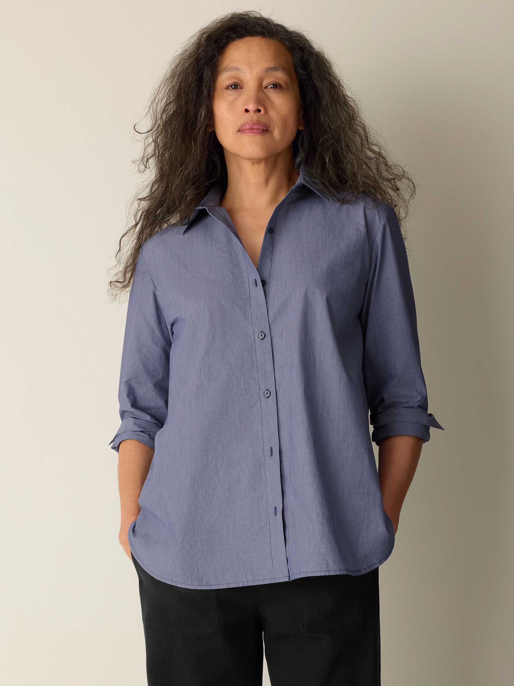 Striped Organic Cotton Poplin Classic Collar Shirt