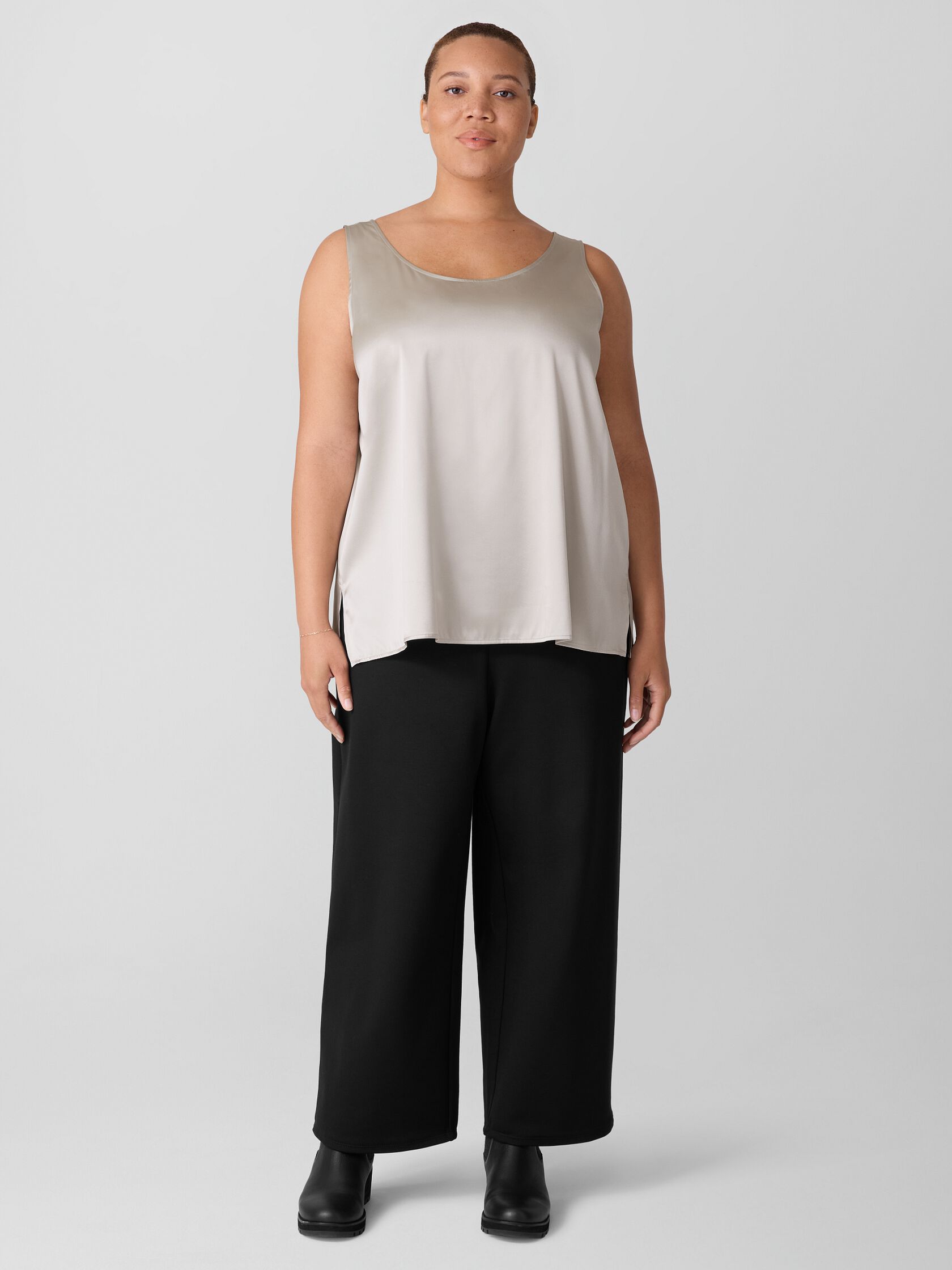 Stretch Silk Charmeuse Scoop Neck Tank