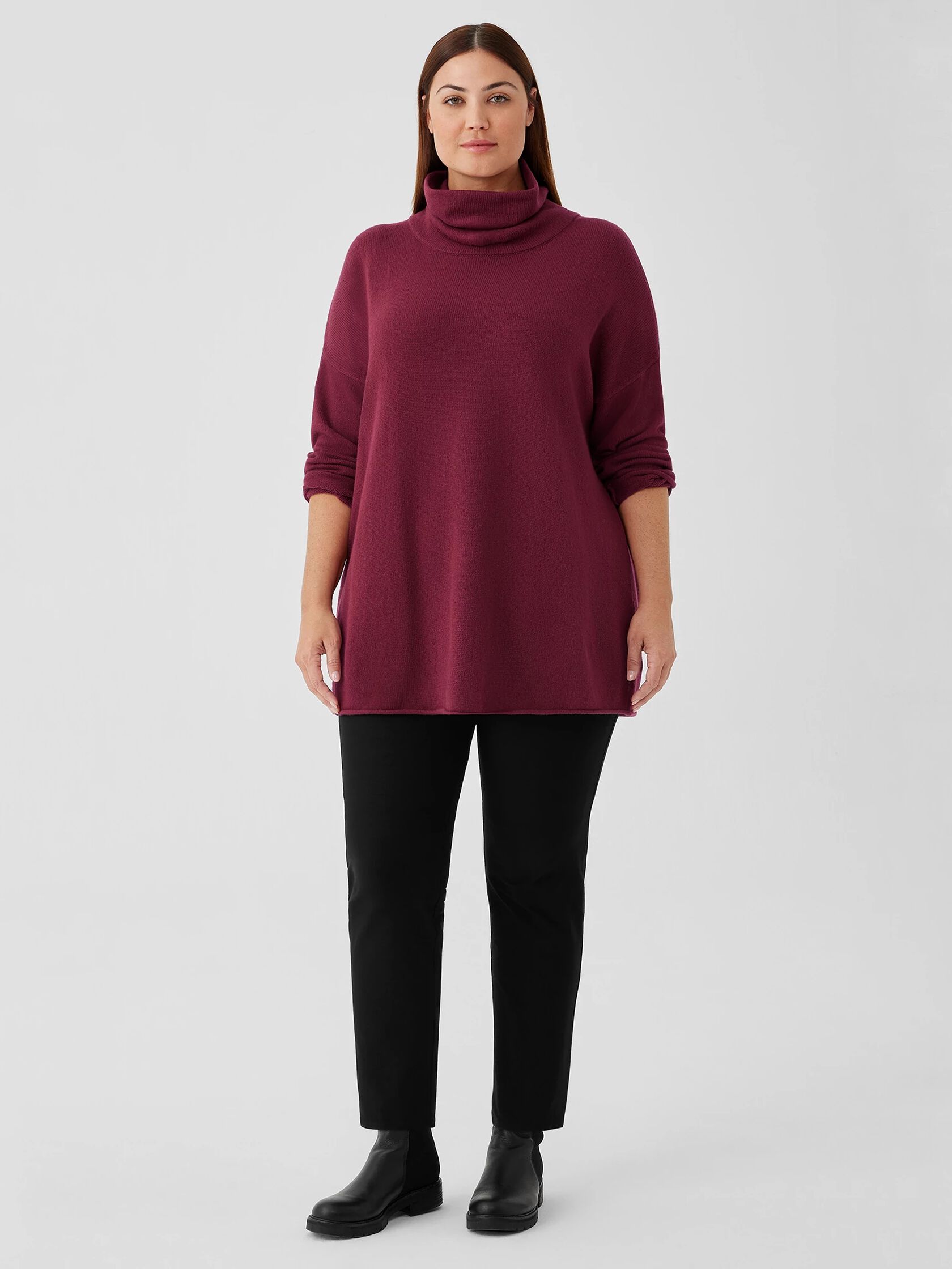 Cotton and Recycled Cashmere Turtleneck Long Top