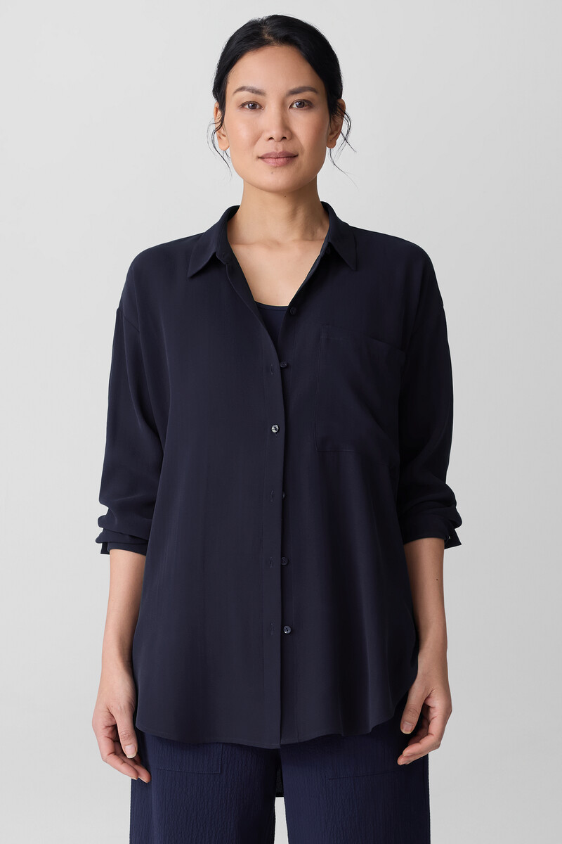 Silk Georgette Crepe Classic Collar Long Shirt Silk Georgette Crepe Classic Collar Long Shirt