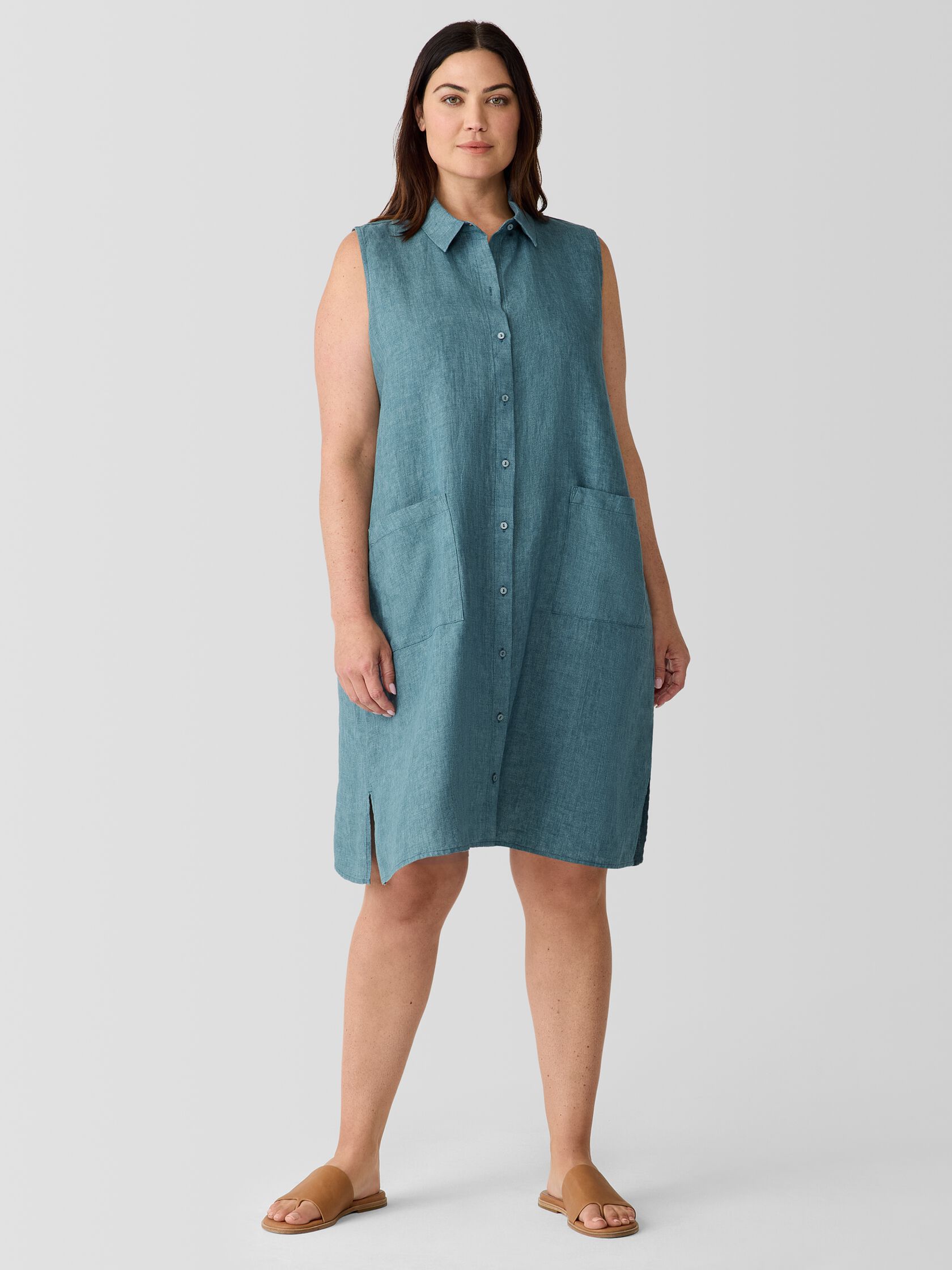 Washed Organic Linen Délavé Sleeveless Shirtdress