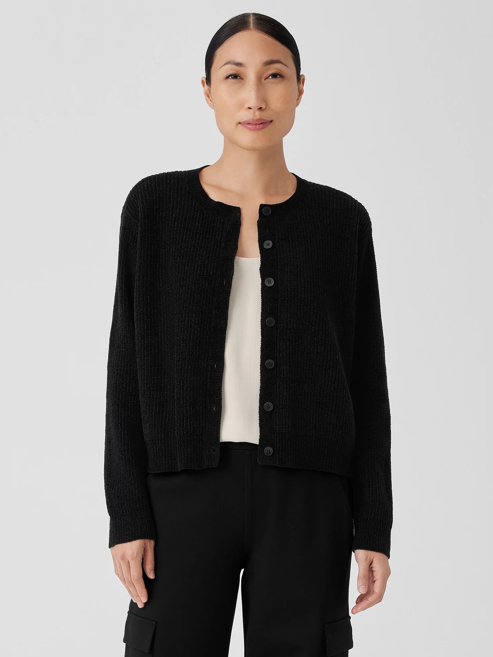 Organic Cotton Chenille Crew Neck Cardigan