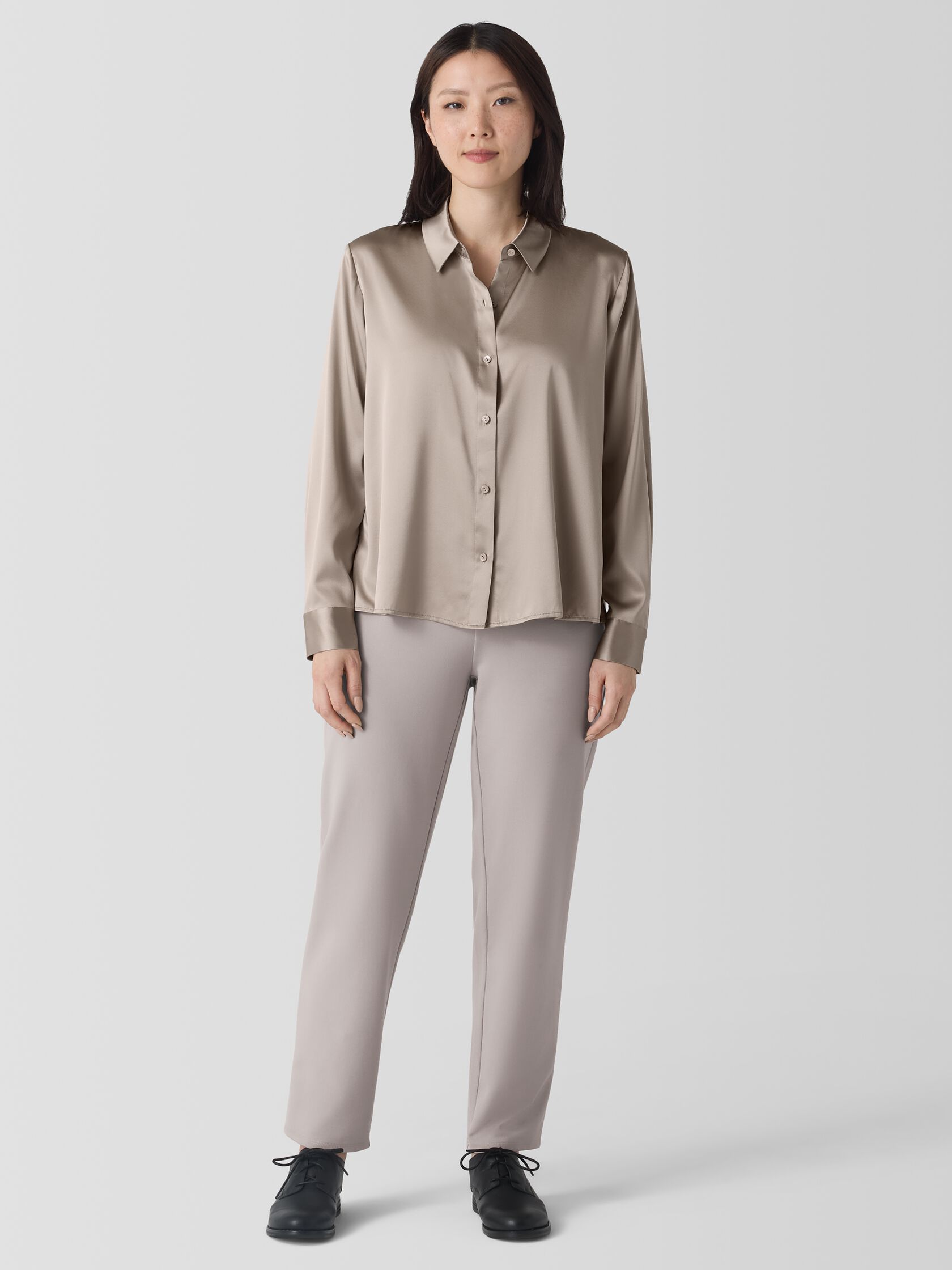 Stretch Silk Charmeuse Classic Collar Shirt
