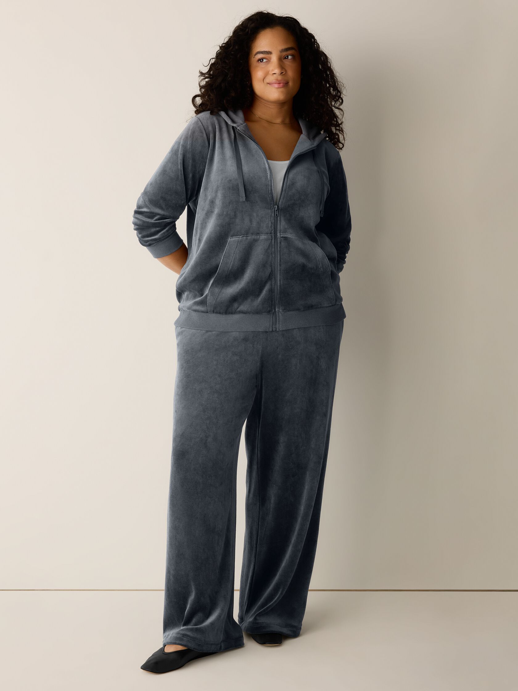 Cozy Velour Knit Hooded Jacket