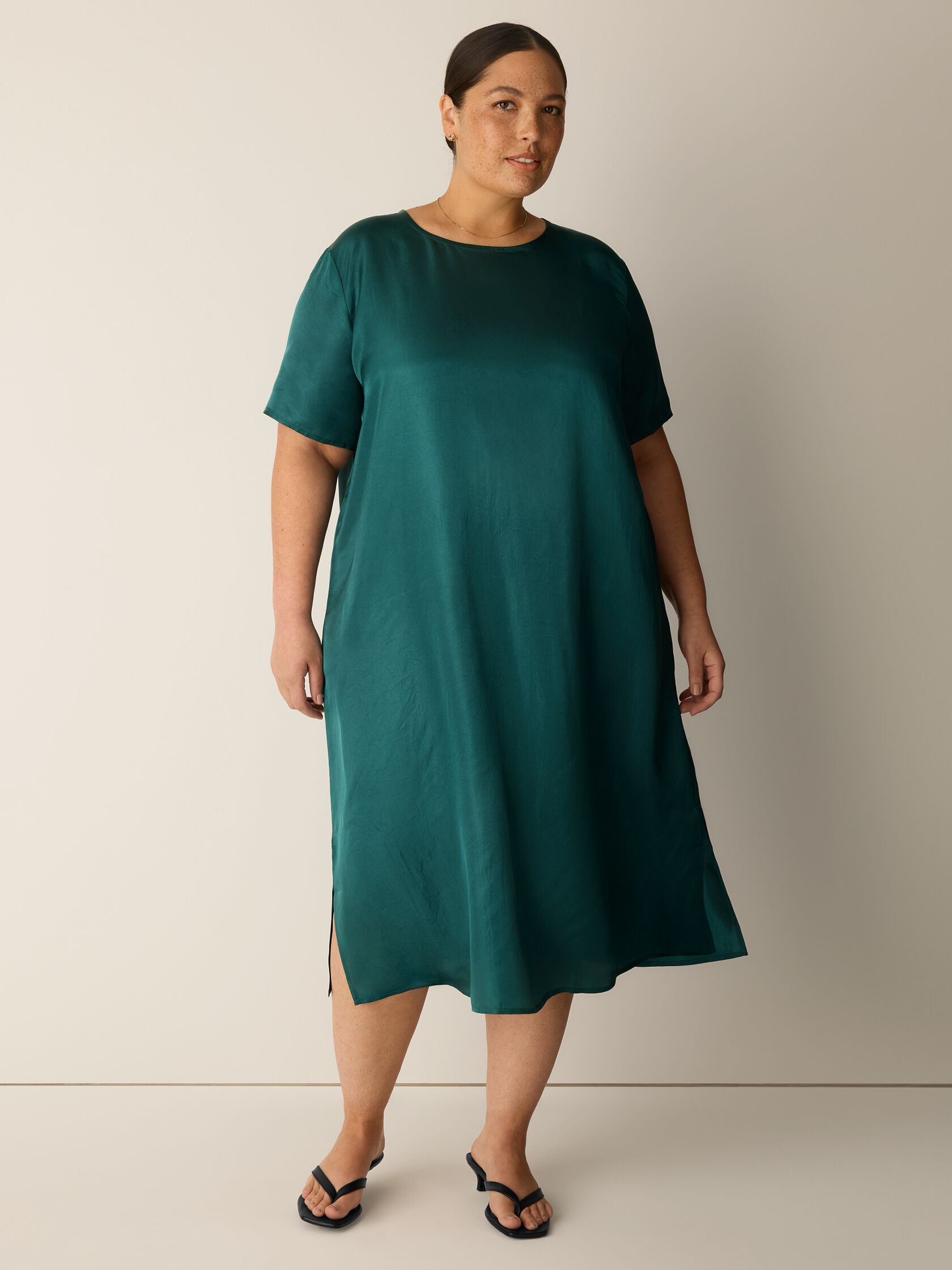 Lightweight Satin Shimmer Tee Dress