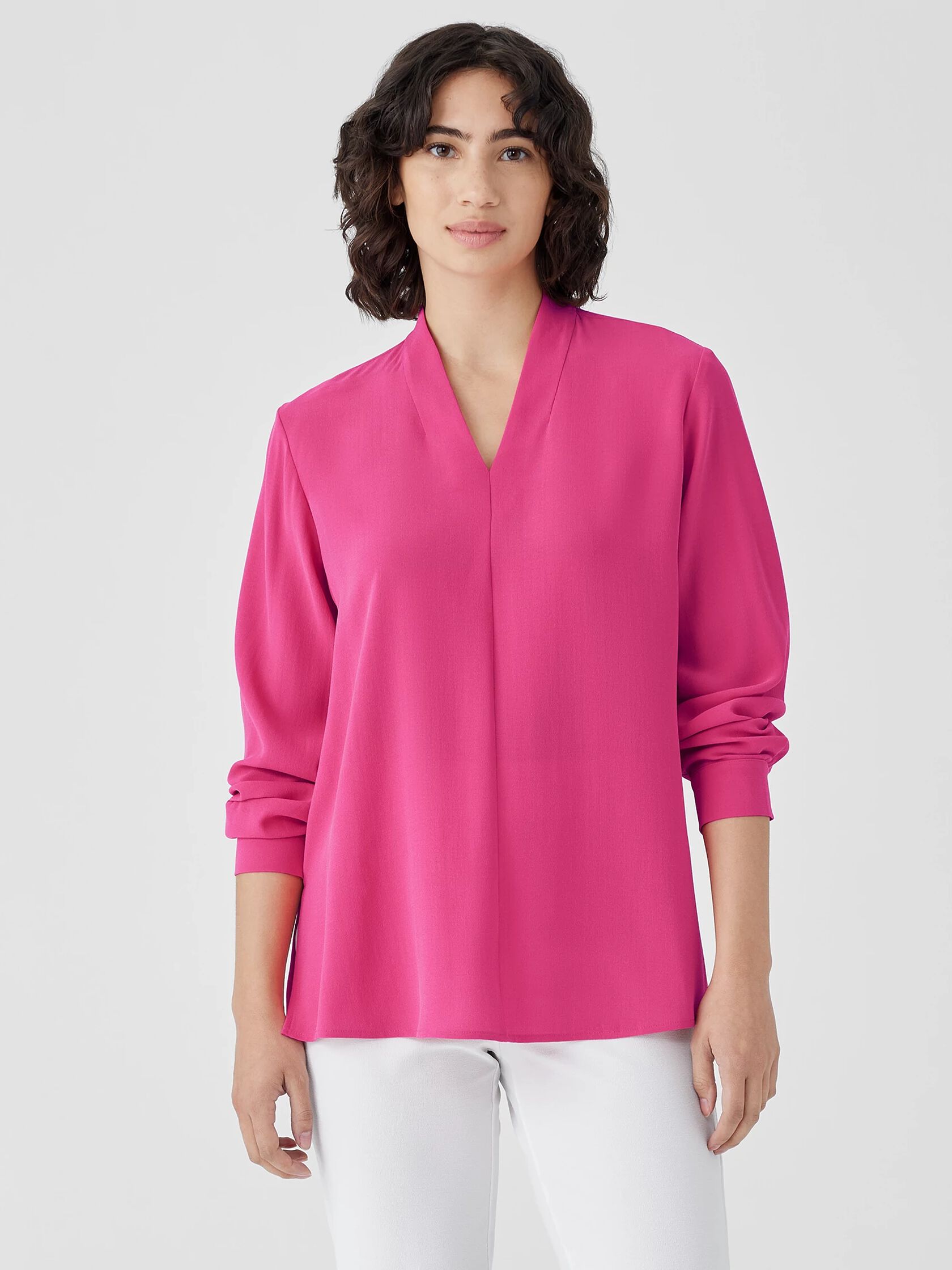 Silk Georgette Crepe V-Neck Top