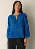 Puckered Organic Linen Plaid Keyhole Top