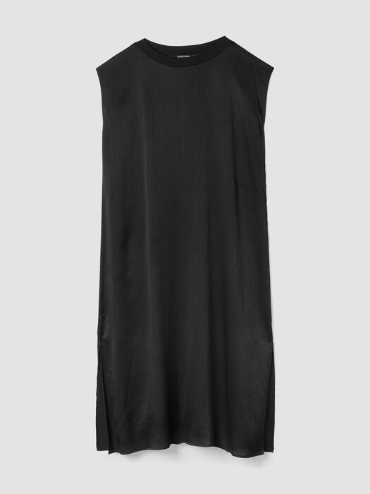 Striated Silk Satin Bateau Neck Dress