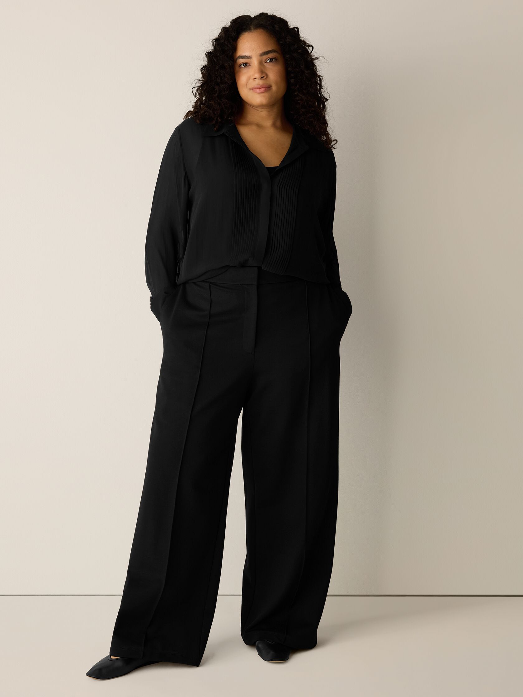 Washable Flex Ponte Pintuck Wide Trouser