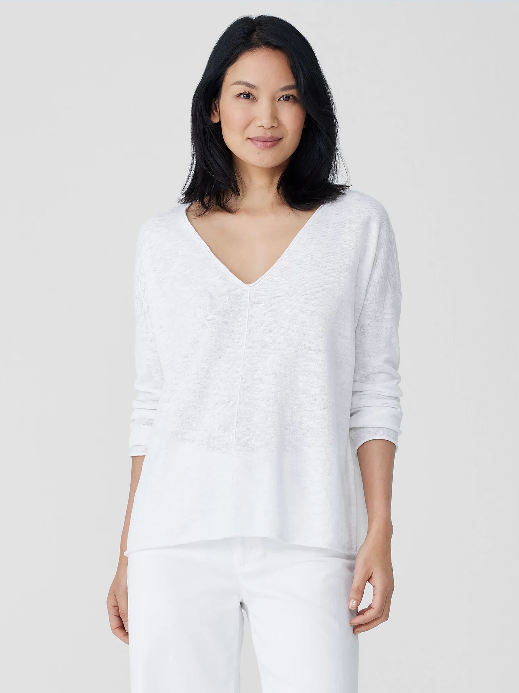 Organic Linen Cotton Slub V-Neck Top