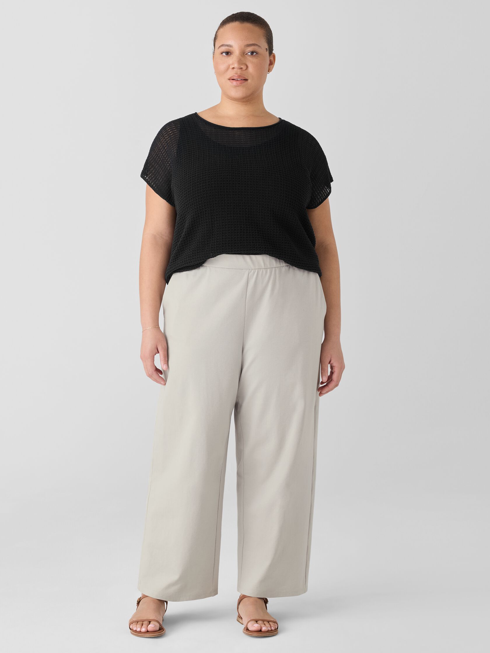 Cotton Blend Ponte Wide-Leg Pant