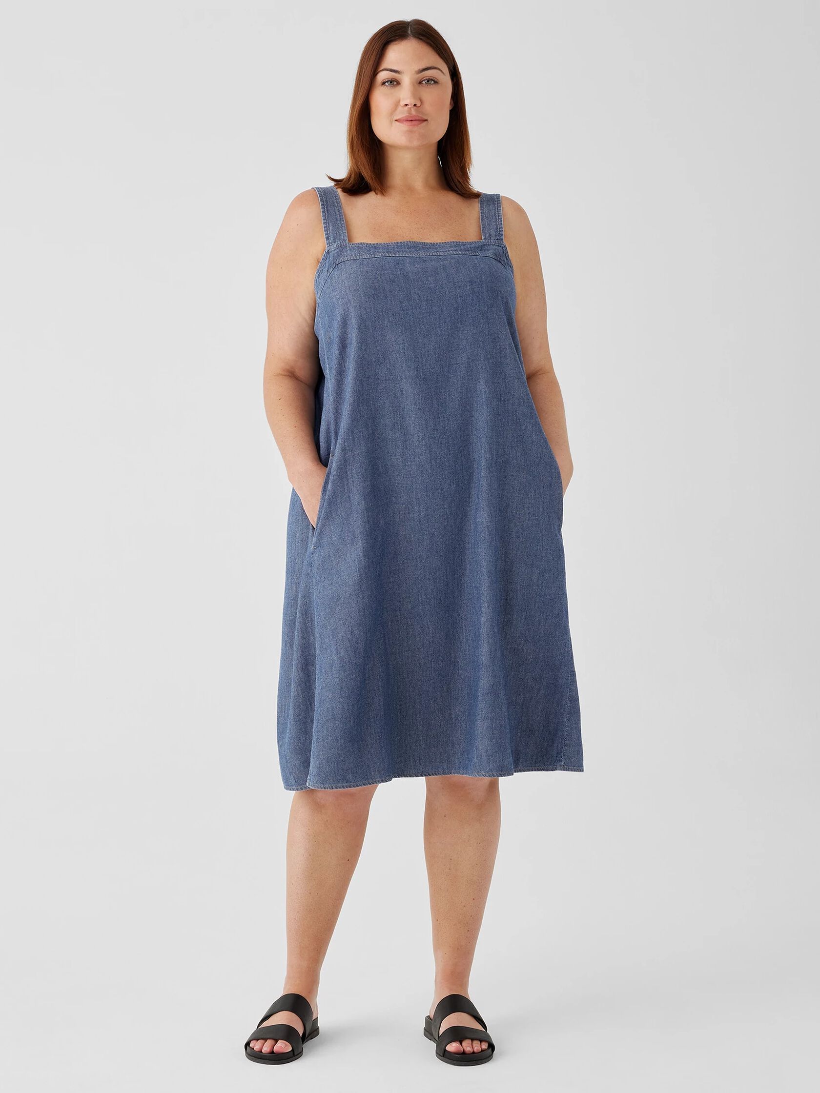 Airy Organic Cotton Twill Square Neck Dress