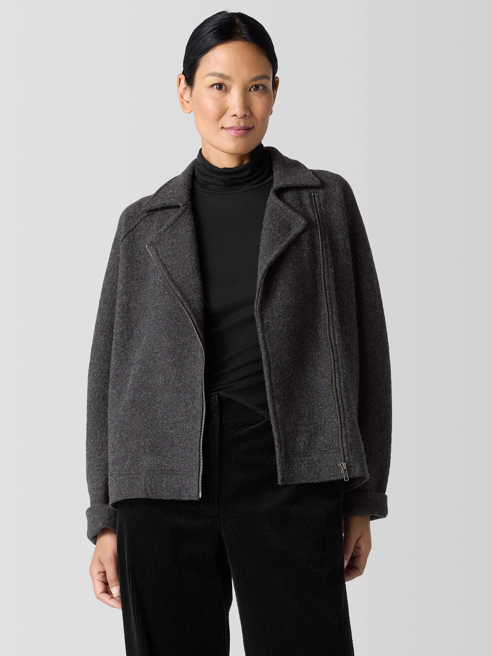 Lightweight Boiled Wool Motorcycle Jacket in Regenerative Wool