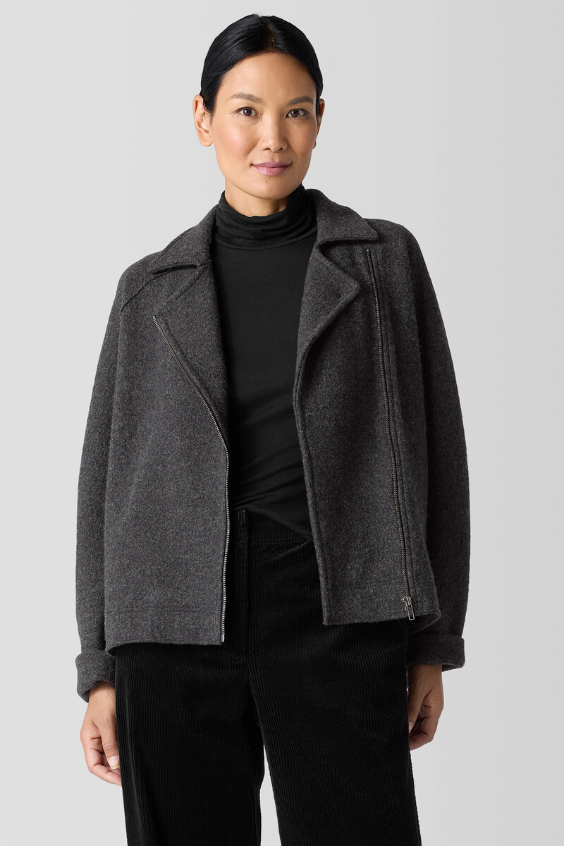 Lightweight Boiled Wool Motorcycle Jacket in Regenerative Wool Lightweight Boiled Wool Motorcycle Jacket in Regenerative Wool