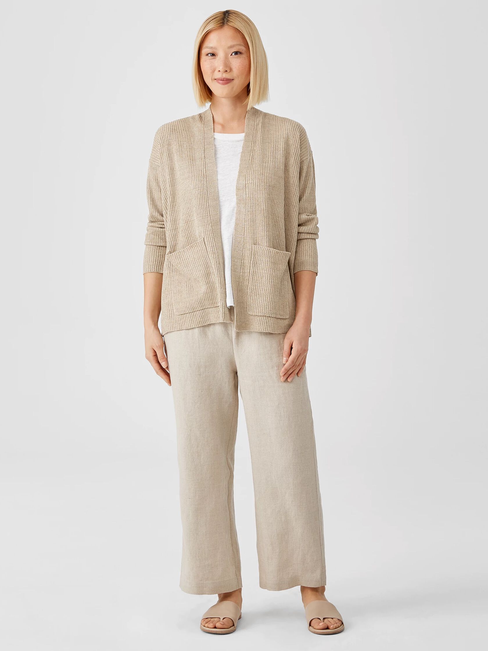 Organic Linen Delave High Collar Cardigan | EILEEN FISHER