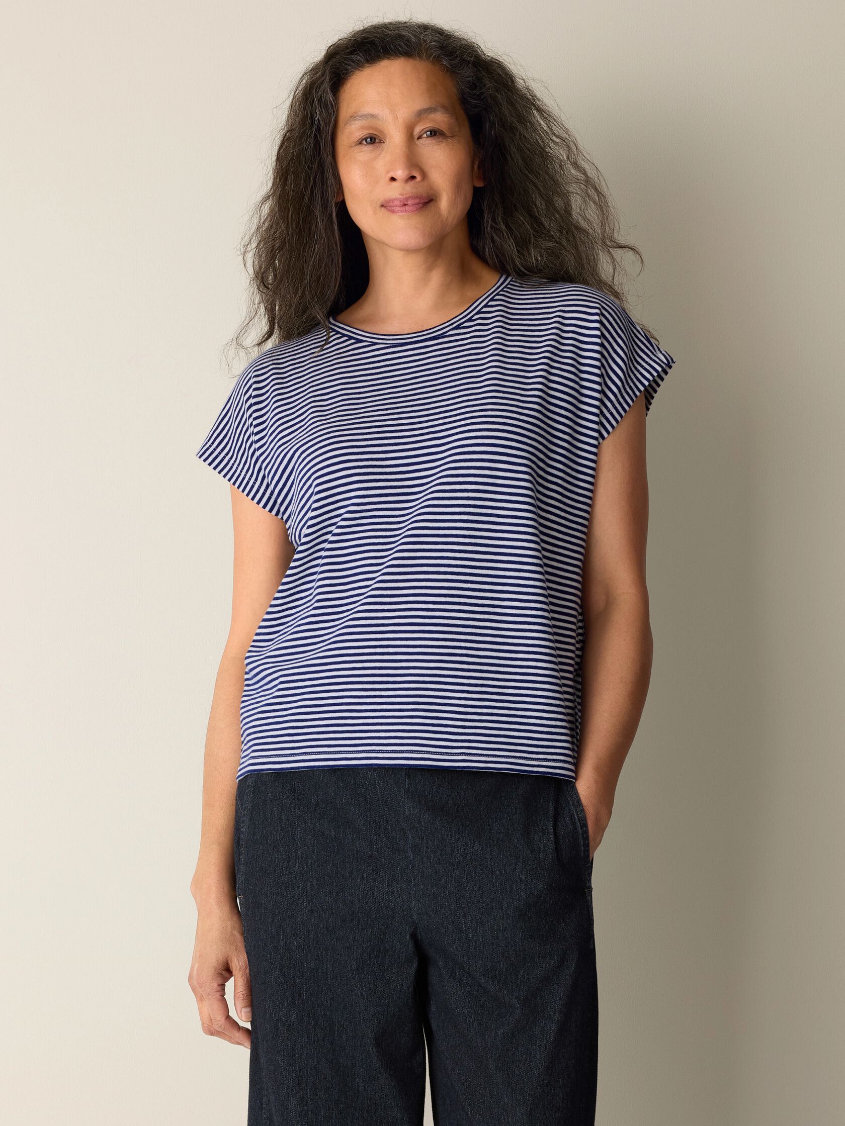 Striped Organic Cotton Slub Crew Neck Tee