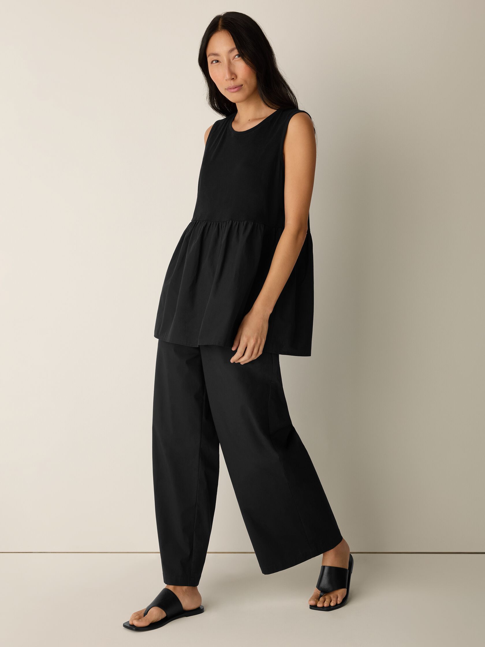 Organic Cotton Poplin Round Neck Long Top