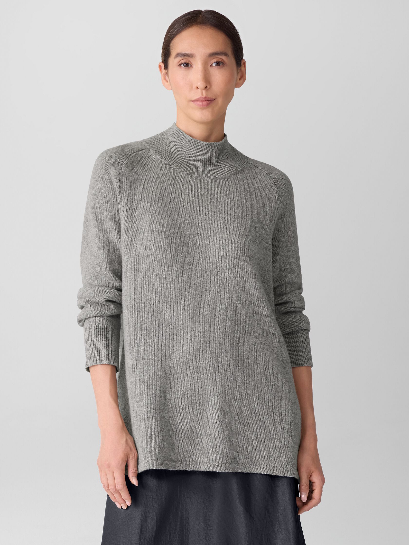 Cotton & Recycled Cashmere Turtleneck Long Top