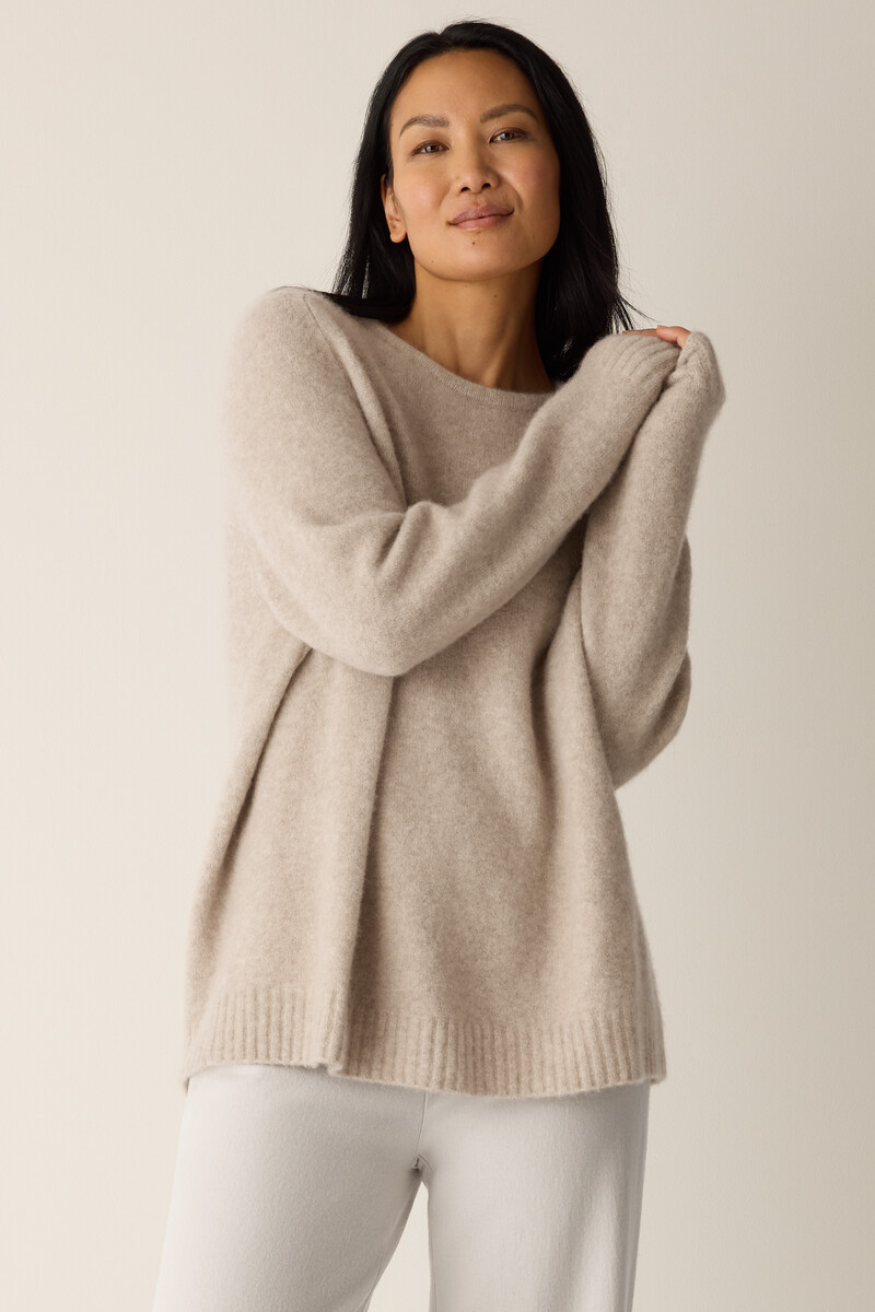 Cashmere Silk Boucle Bliss Crew Neck Long Top Cashmere Silk Boucle Bliss Crew Neck Long Top