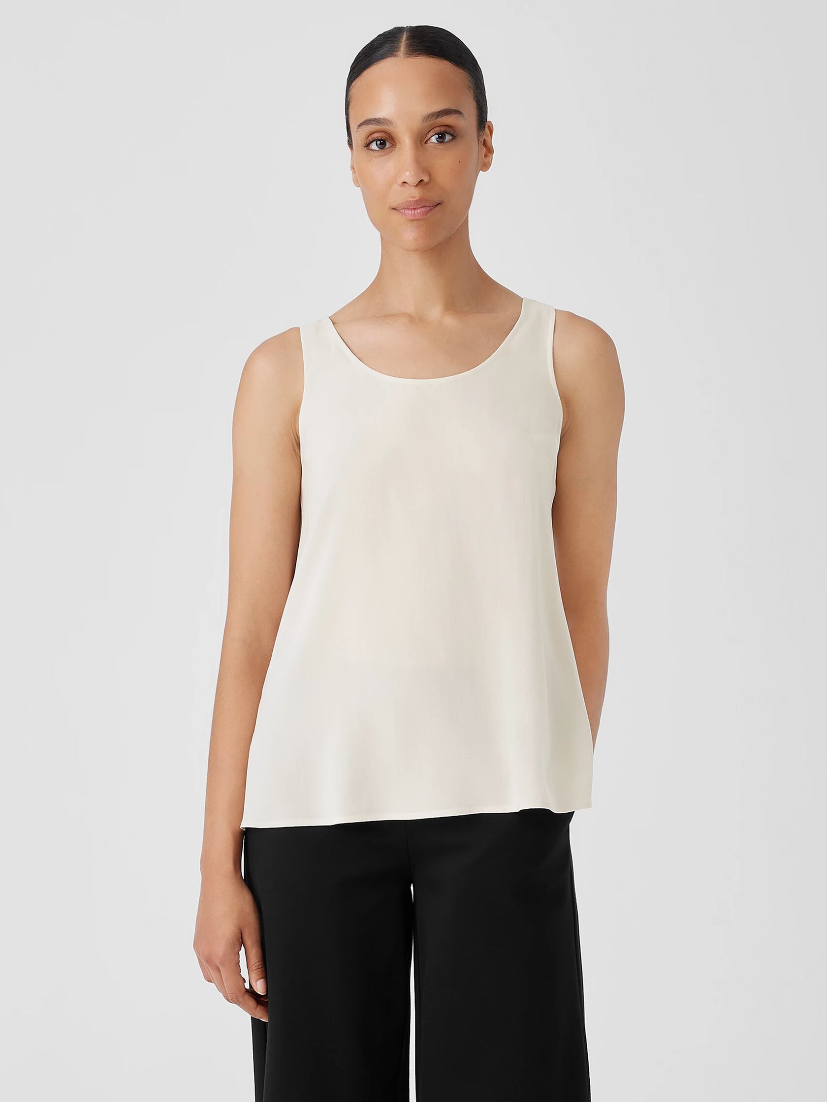 Silk Georgette Crepe Scoop Neck Tank